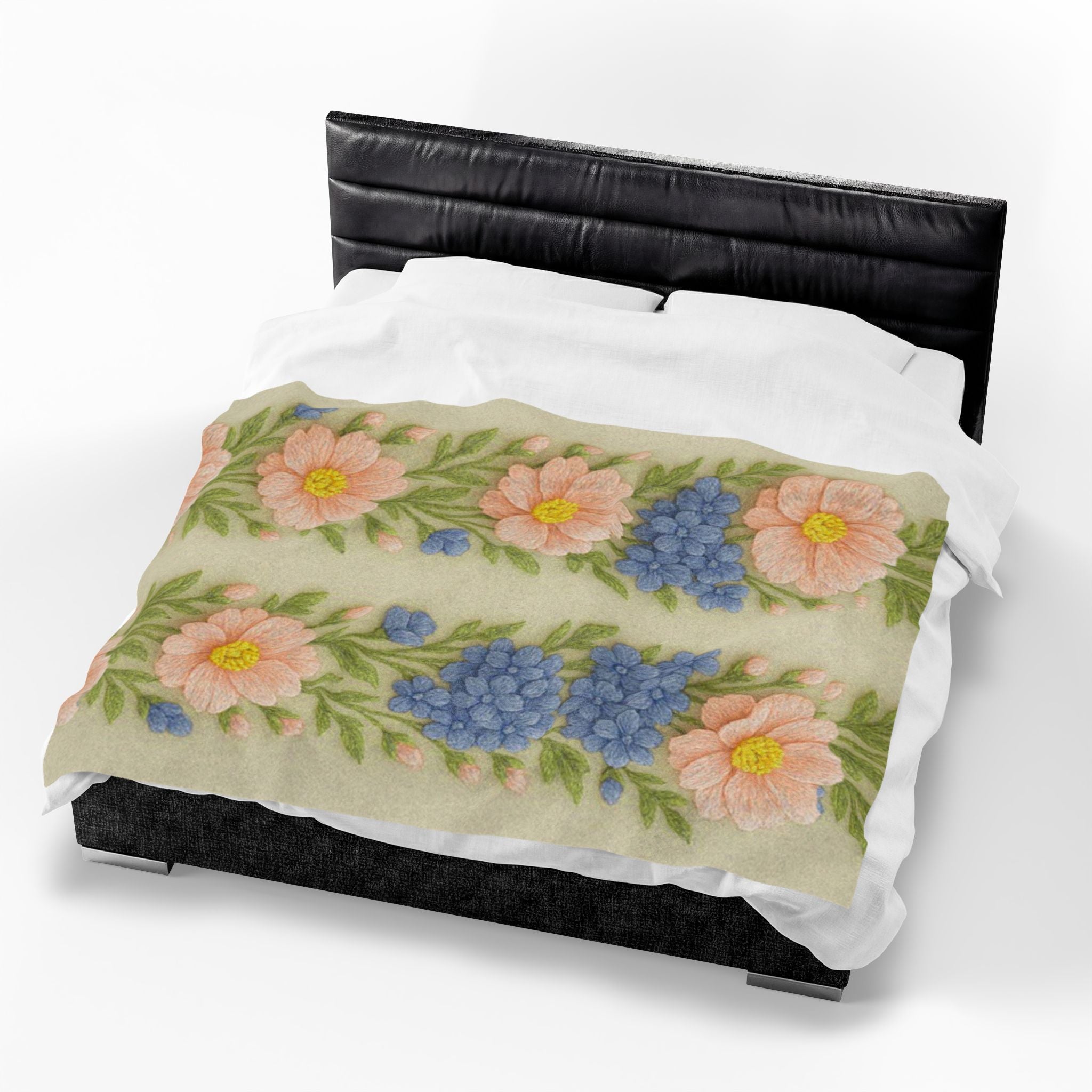 Pastel Floral Plush Blanket – Cottagecore Daisy & Hyacinth Throw | BLUESKYDEZIGN