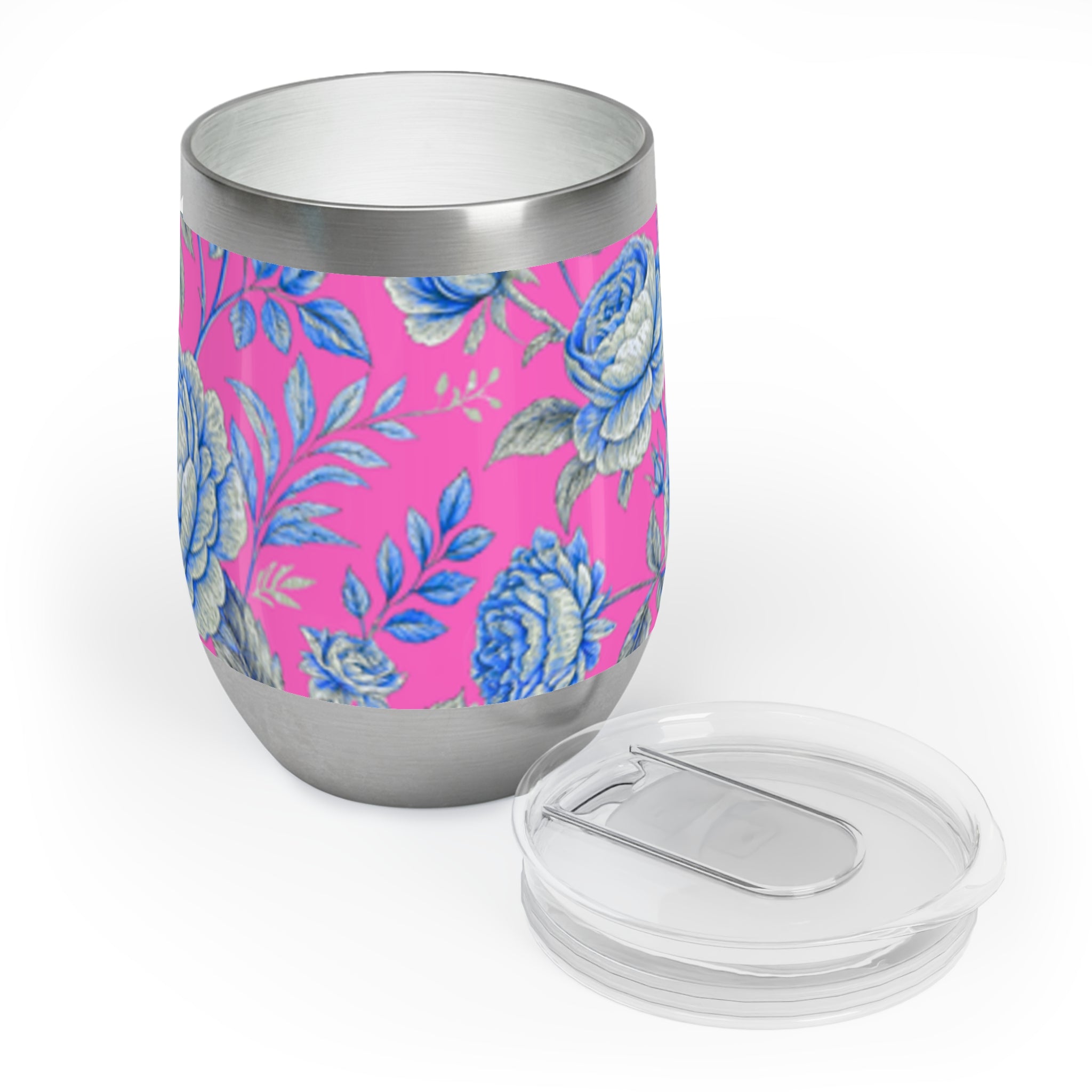 Pink & Blue Rose Floral Wine Tumbler | 12oz Insulated Stainless Steel
