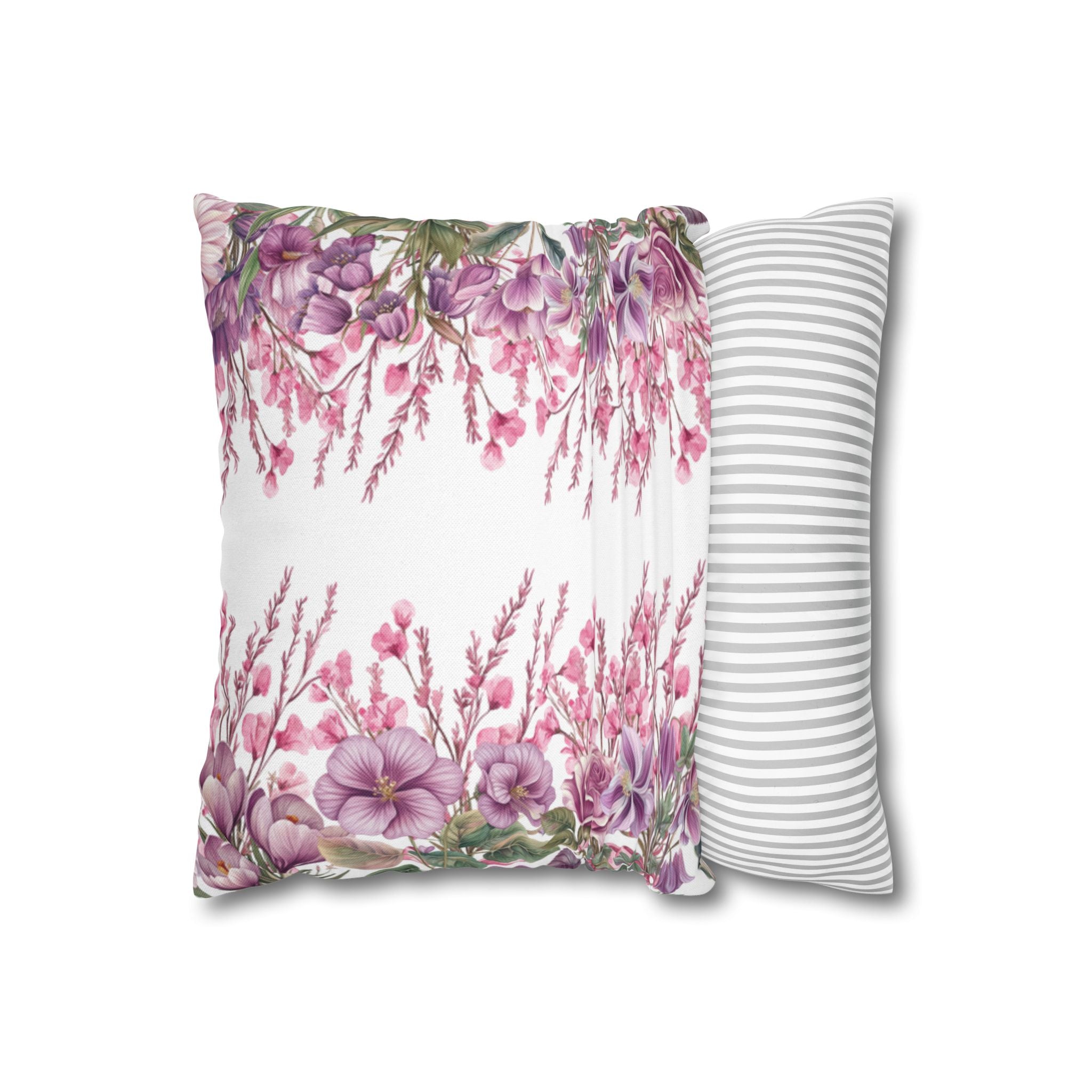 Spring Floral Pillowcase 1piece, Polyester Cushion Cover, Pink  Purple Flowers, Spring Home Decor