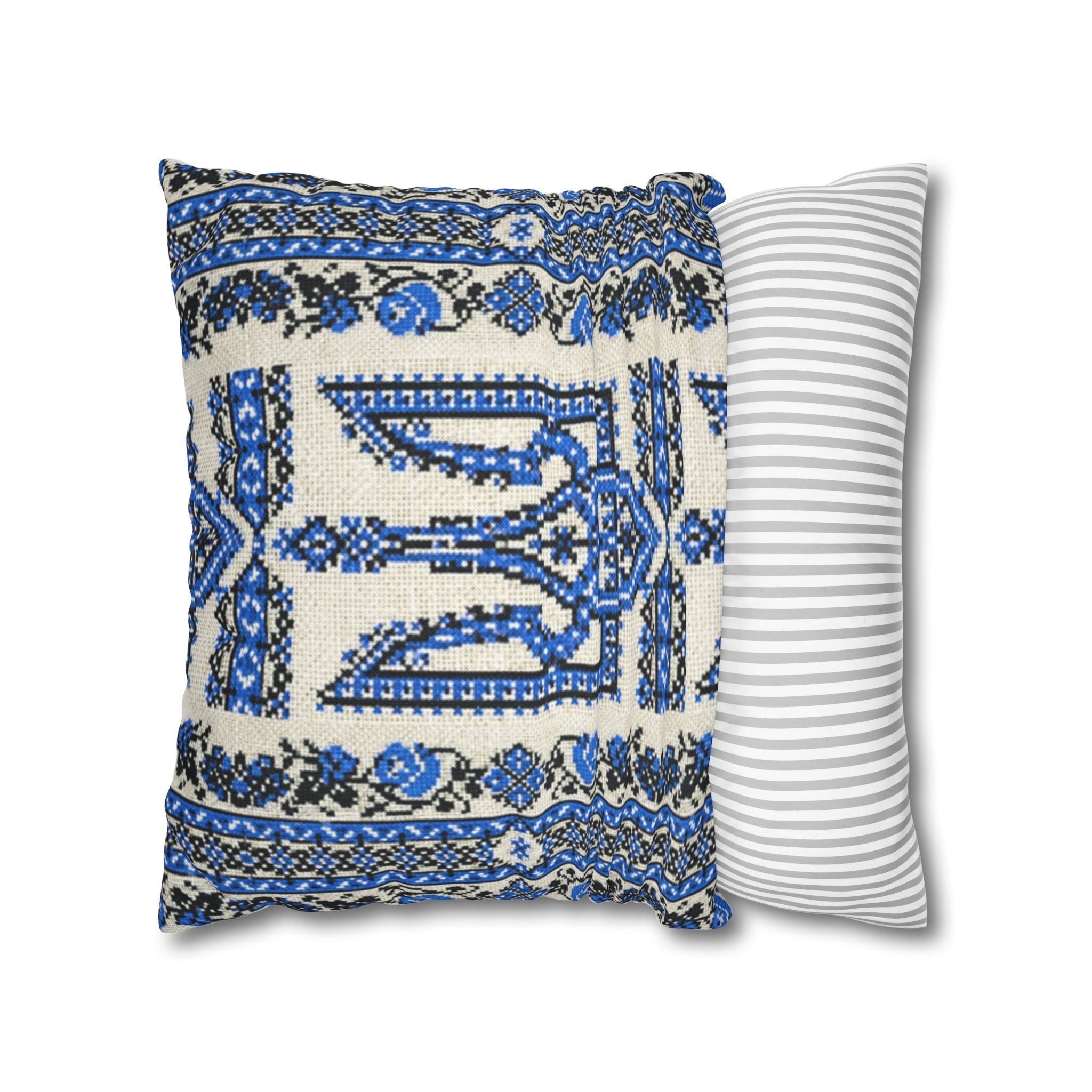Ukrainian Trident Blue Pillow Cover | Tryzub Folk Decor | Artist-Designed
