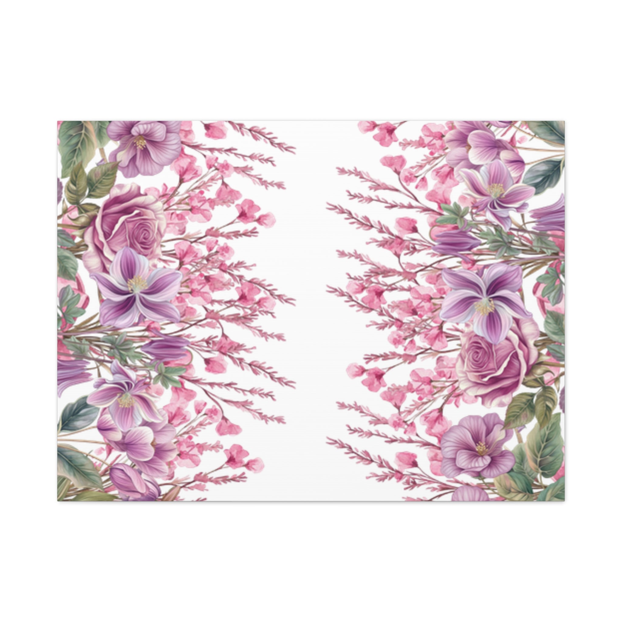 Floral Matte Canvas Wall Art, Pink Purple Botanical Print, Modern Symmetrical Flower Design, Stretched 1.25" Canvas Home Decor