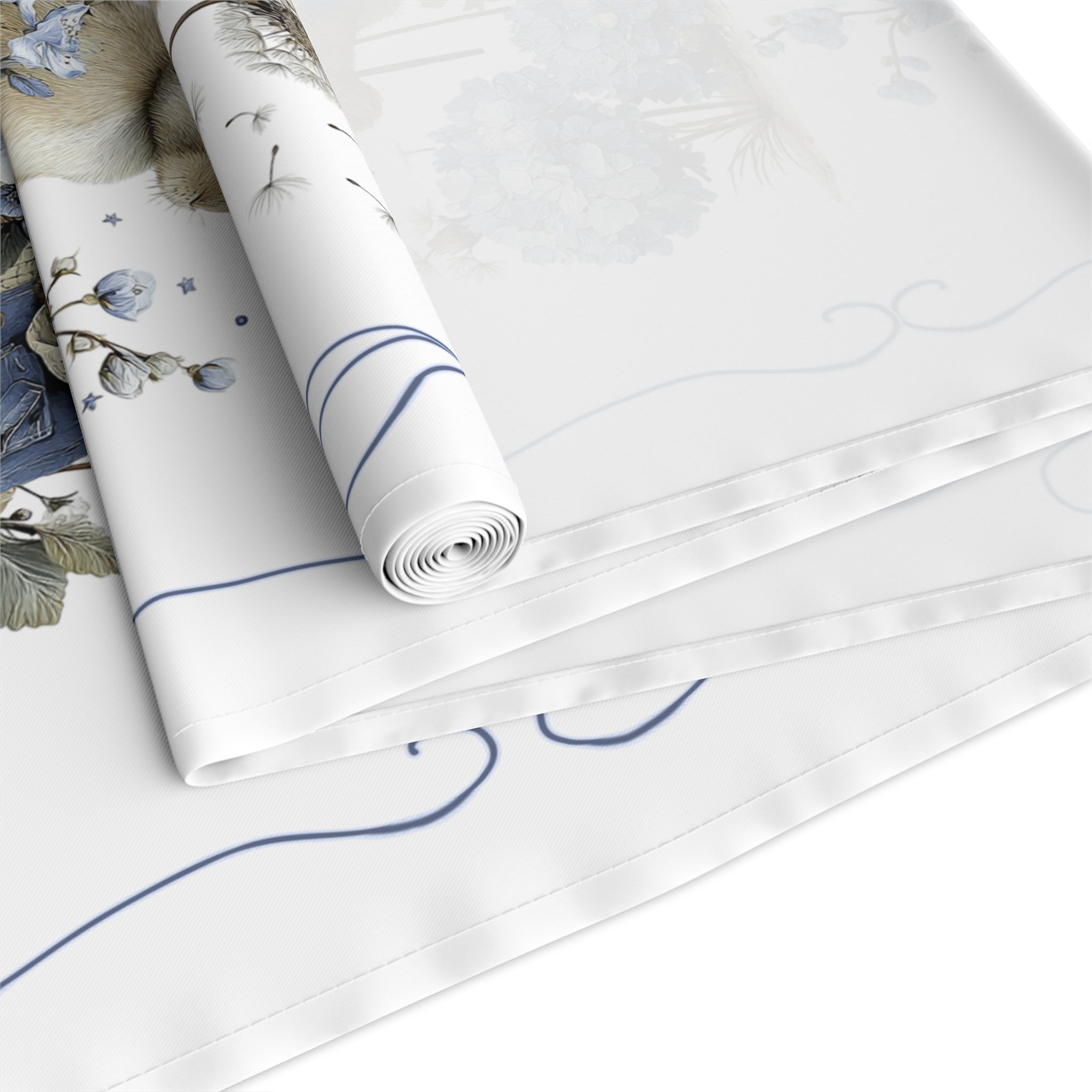 Vintage Spring Bunny Table Runner Floral Rabbit Table Decor for Easter Spring Dining, Cotton Polyester