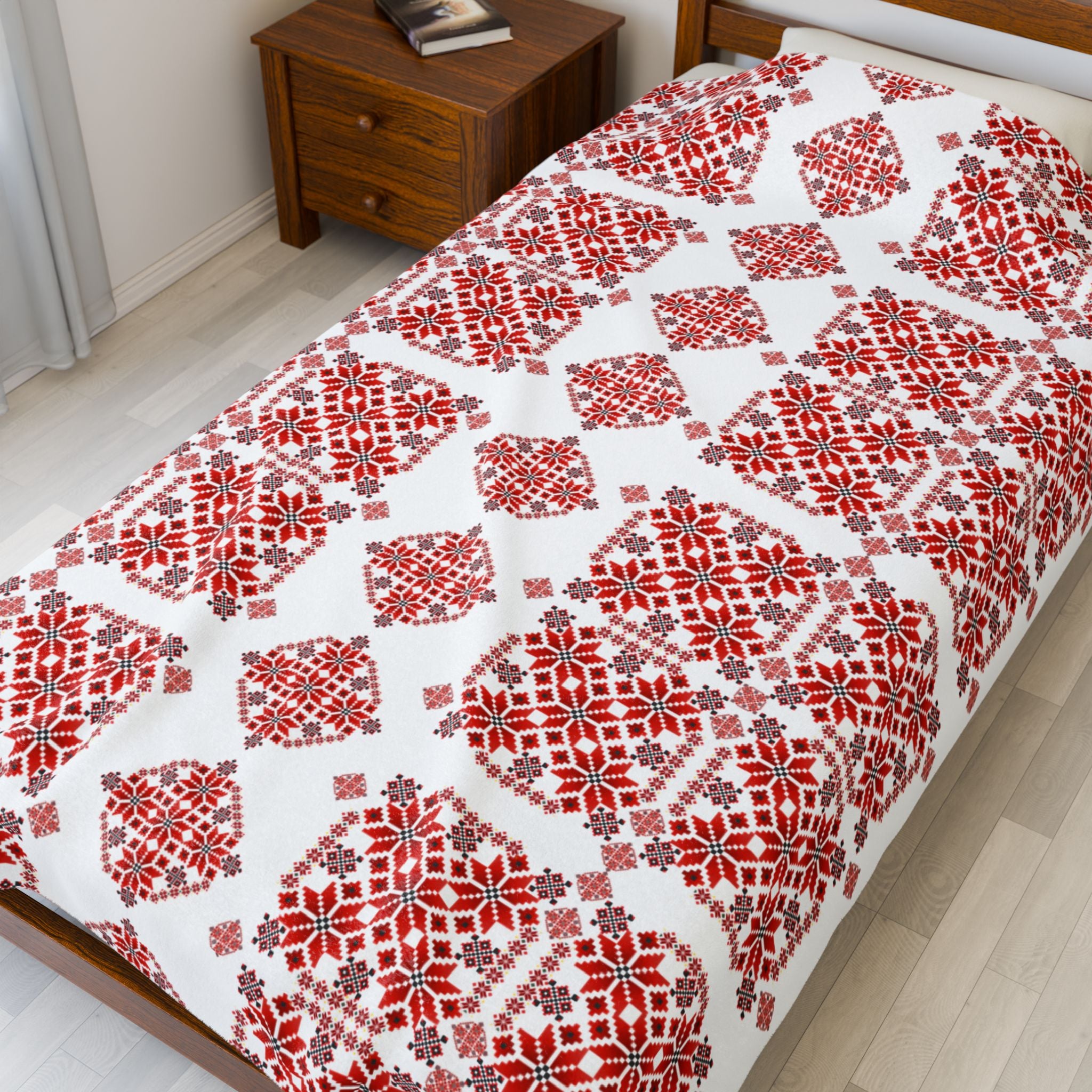 Ukrainian Red-Black Traditional Pattern velveteen Plush Blanket, Family Plush Throw, Home bedroom Decor, gift for parents, housewarming