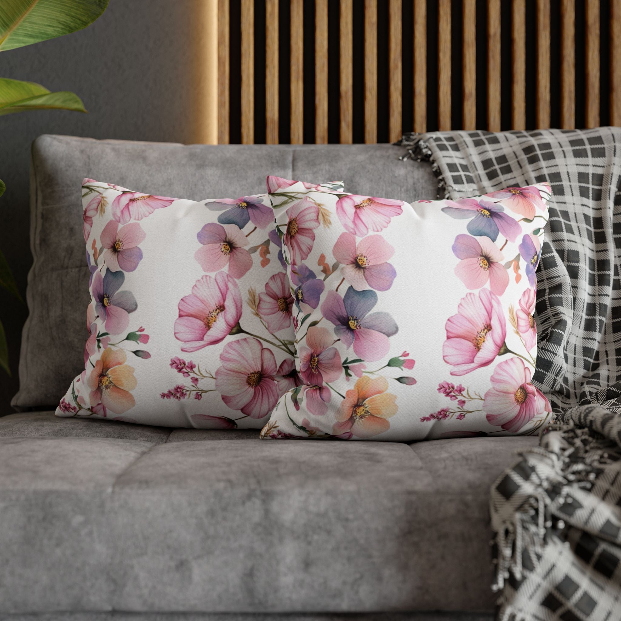 Spring Floral Pillowcase 1piece, Pink & Purple Blossom Design, Polyester Cushion Cover, Elegant Spring Home Decor
