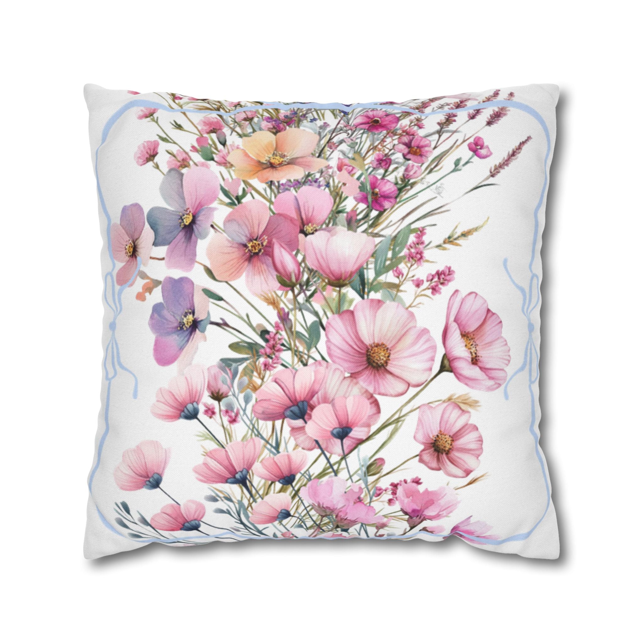 BLUESKYDEZIGN Spring Pink Purple Blossom Pillow Cover - Botanical Decor