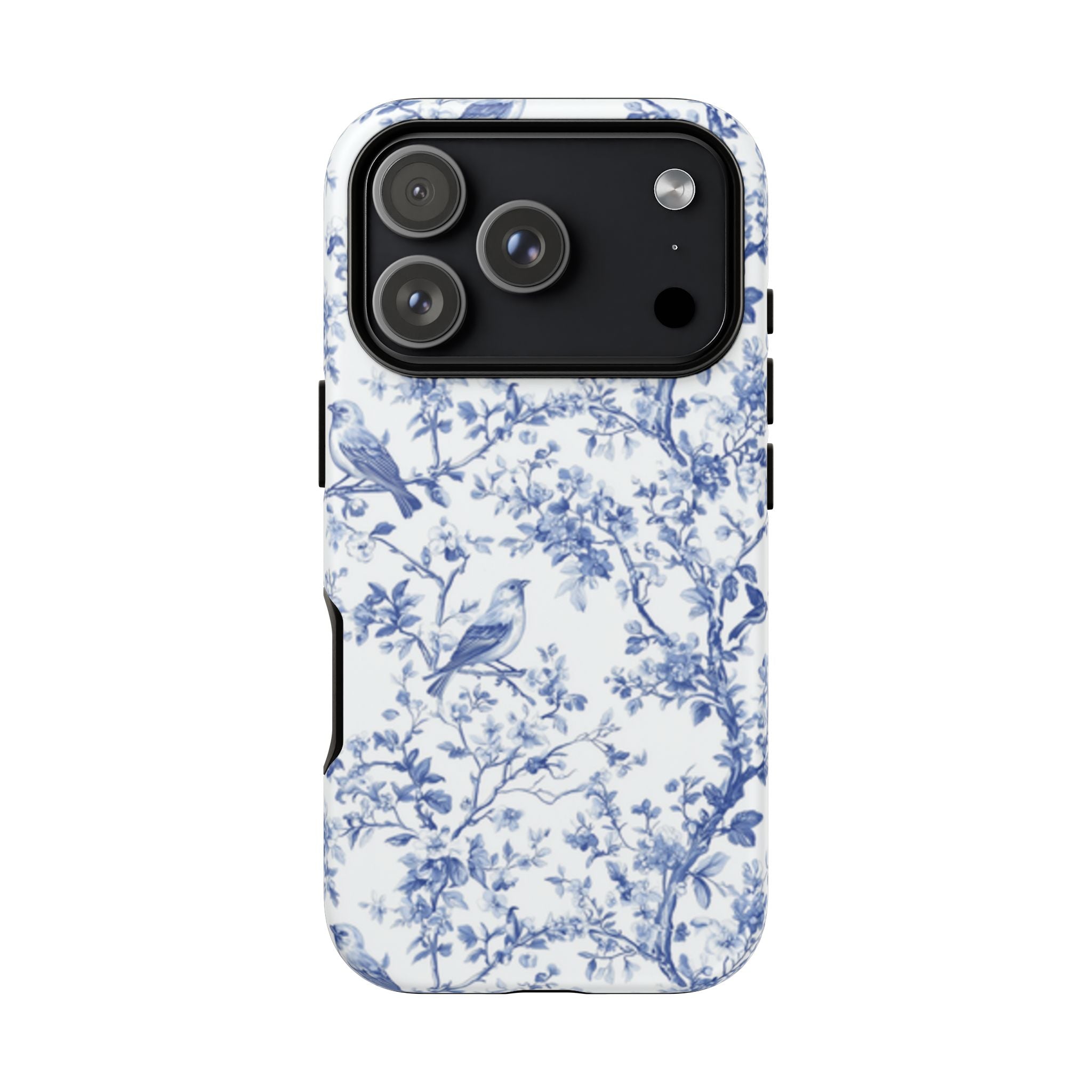 Blue Floral Vine Phone Case, Toile-inspired romantic floral Marbleized Branch Pattern