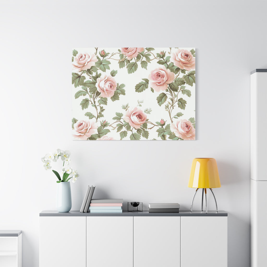 Vintage Pink Rose Matte Canvas Wall Art, Botanical Floral Print, Romantic Cottagecore Home Decor, Stretched 1.25" Canvas