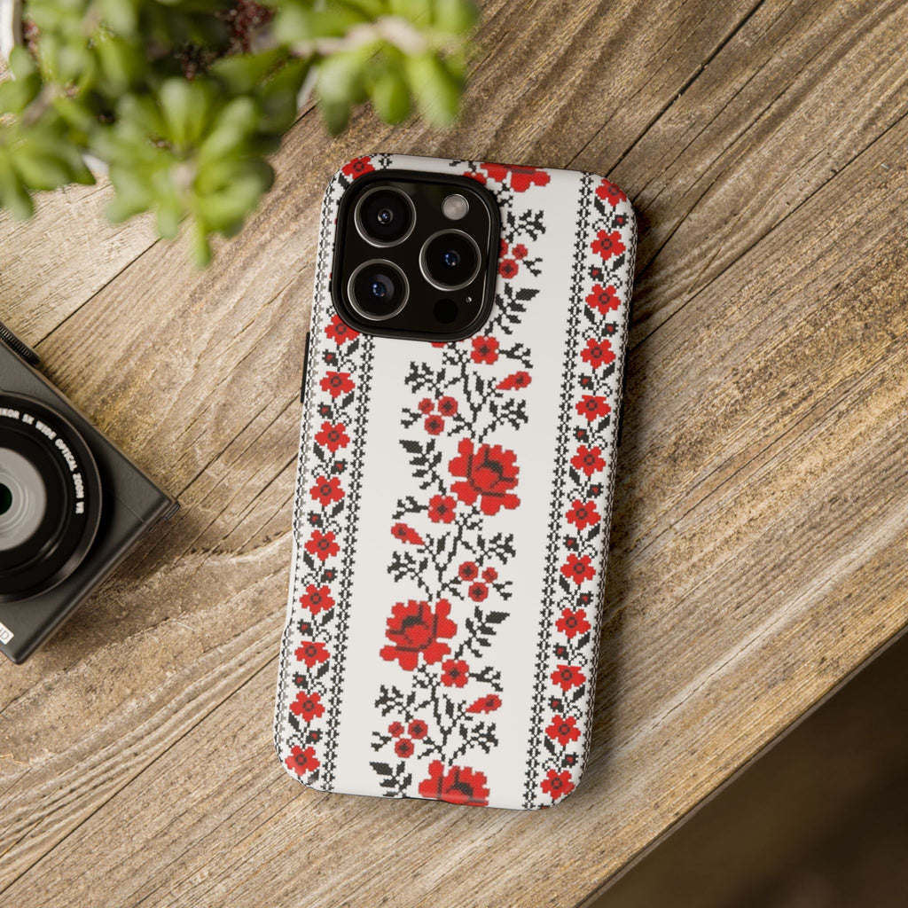 Ukrainian Embroidery iPhone Case  Red Black Traditional Pattern Protective Phone Cover