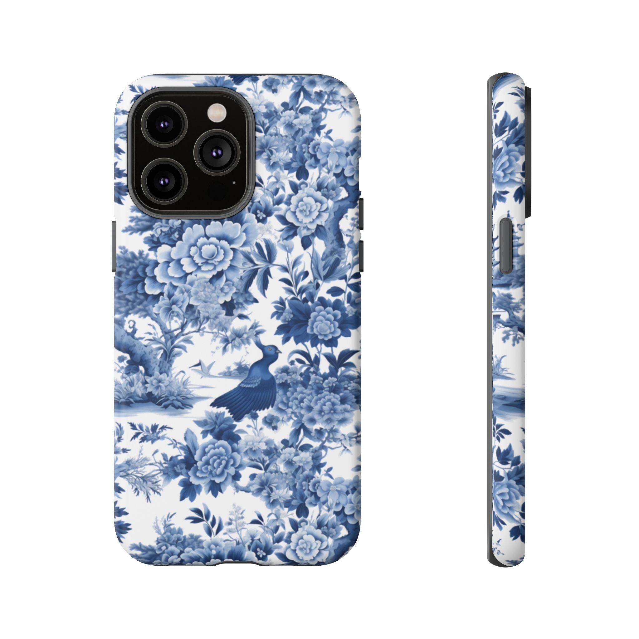 Blue Toile Floral Phone Case, Chinoiserie Style, Tough Case