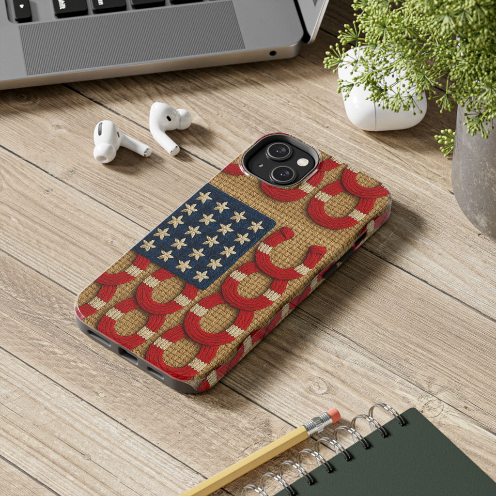 BLUESKYDEZIGN | Rooted Knot Phone Case | American Flag Horseshoe Patriotic iPhone Cover | Western Americana Gift