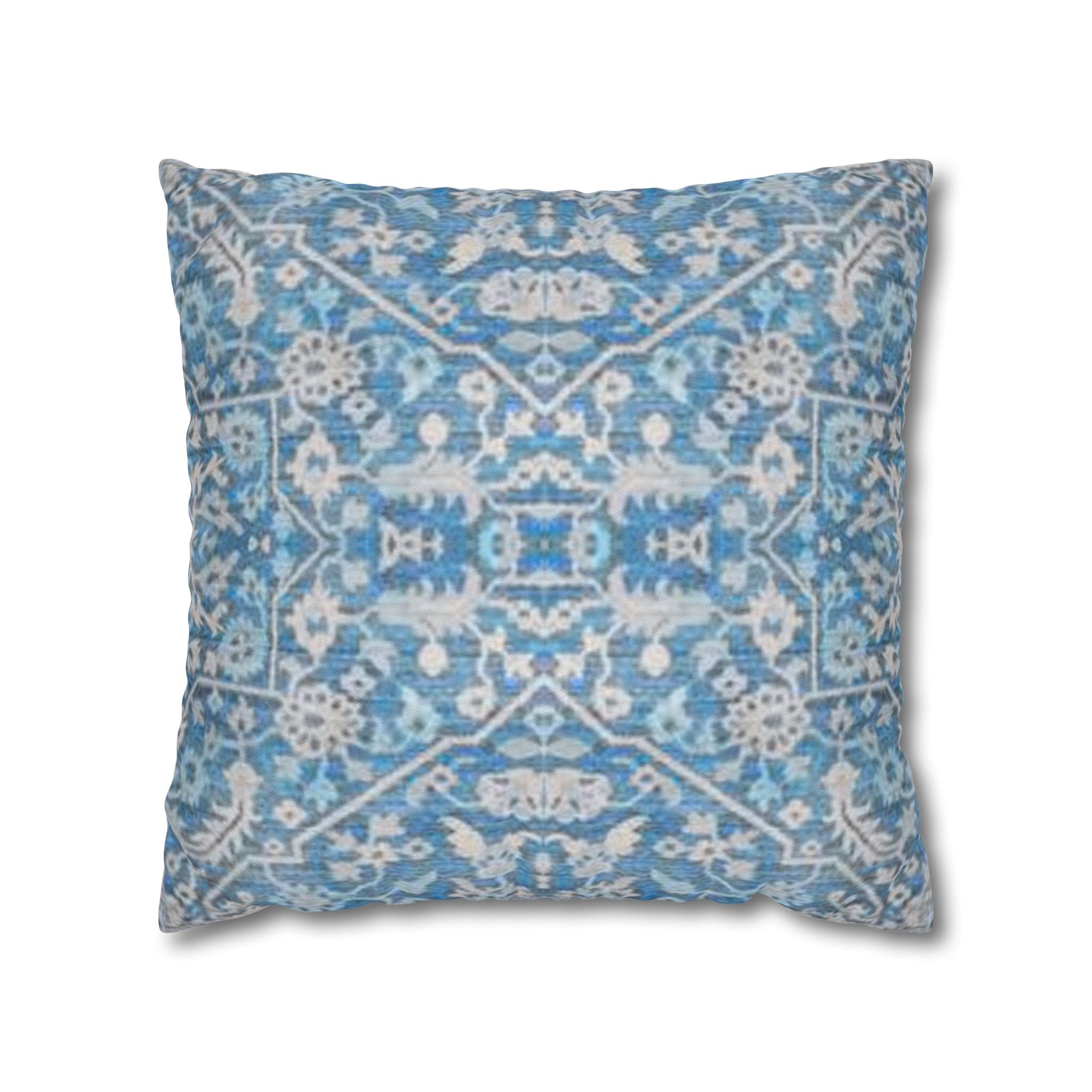 BLUESKYDEZIGN Grandmother's Heritage Pillow Cover - Blue Ikat Floral, Boho Modern Rustic Cushion