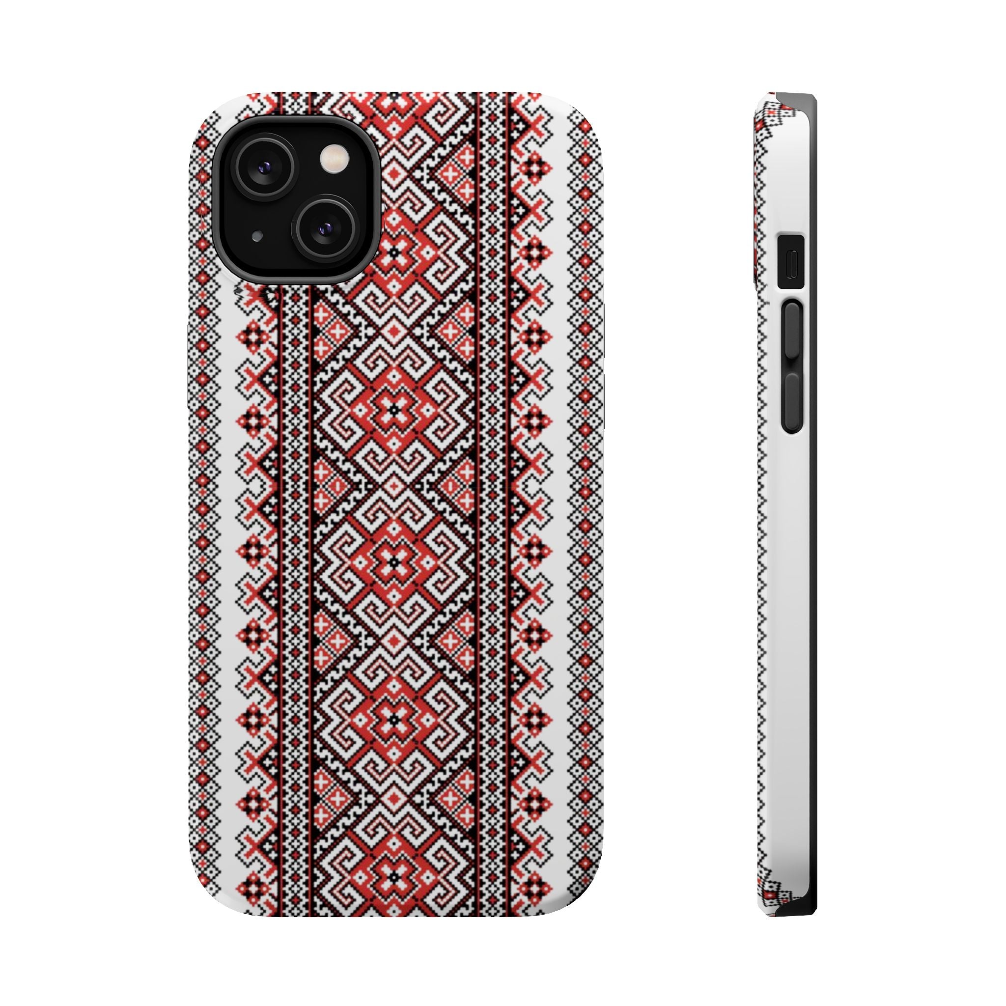 Traditional Ukrainian Red-Black Pattern Phone Case | Magnetic Impact-Resistant Case