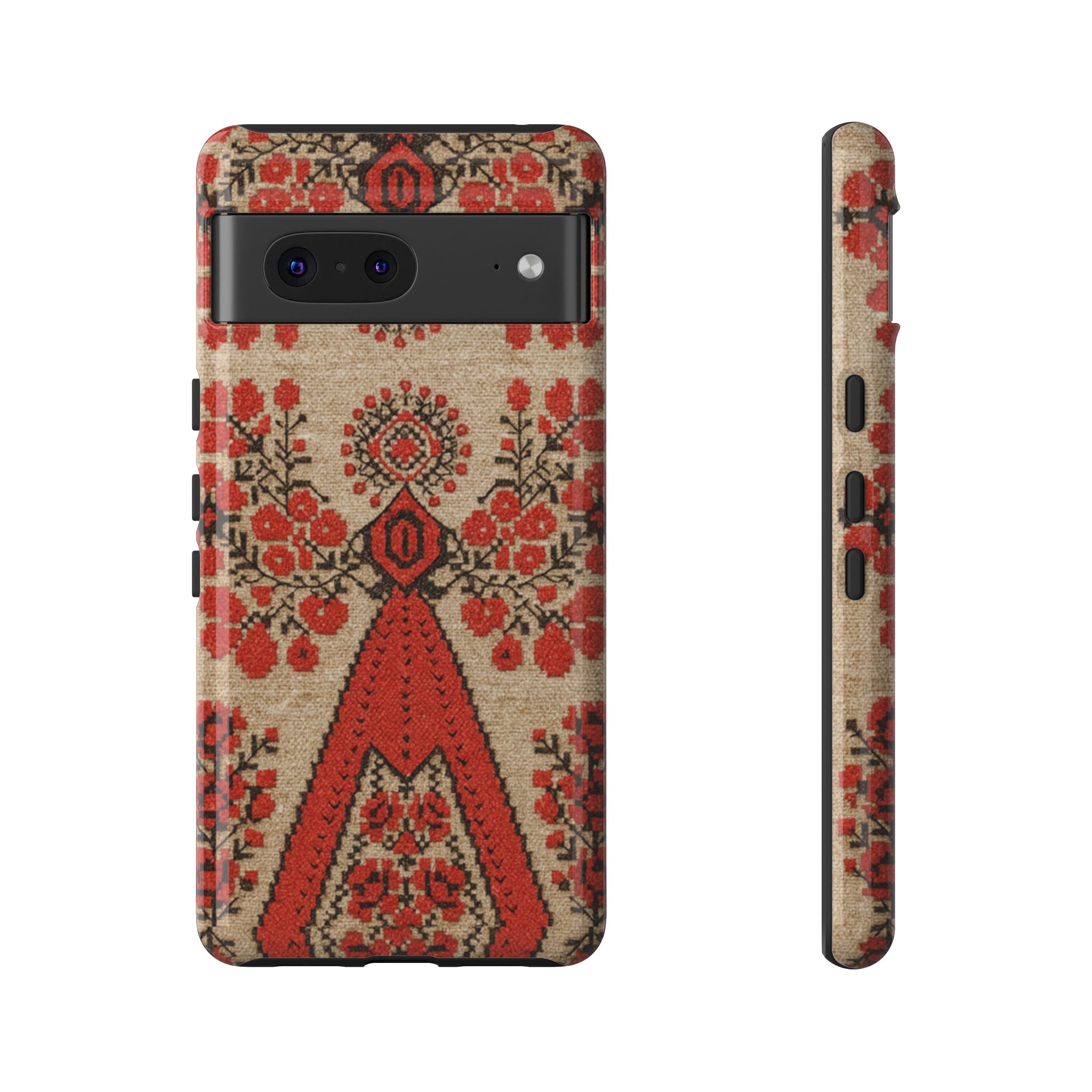 Ukrainian Embroidery Phone Case • Red Black Folk Pattern • Protective Cover with Traditional Berehynia Floral Motifs