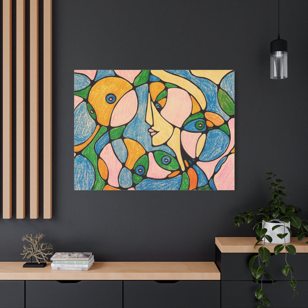 Abstract Colorful Faces Canvas Art, Vibrant Modern Wall Decor, Surreal Cubist Style Matte Print, Stretched 1.25" Ready to Hang