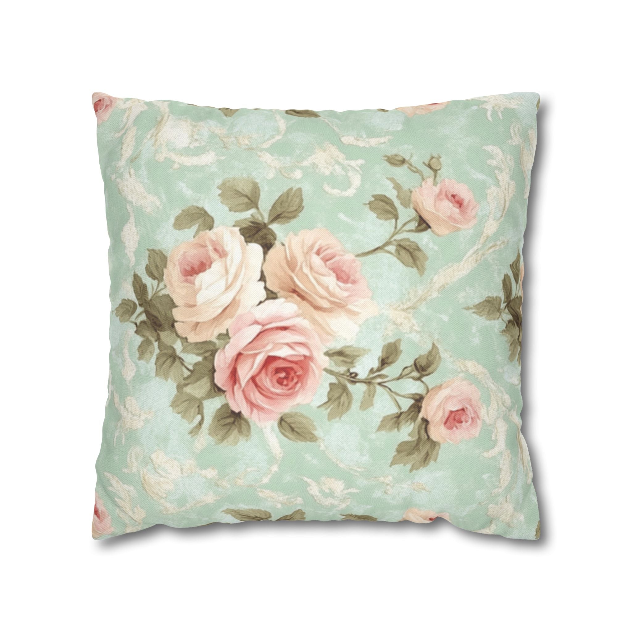 Vintage Pink Rose Pattern Pillowcase | Floral Throw Pillowcase