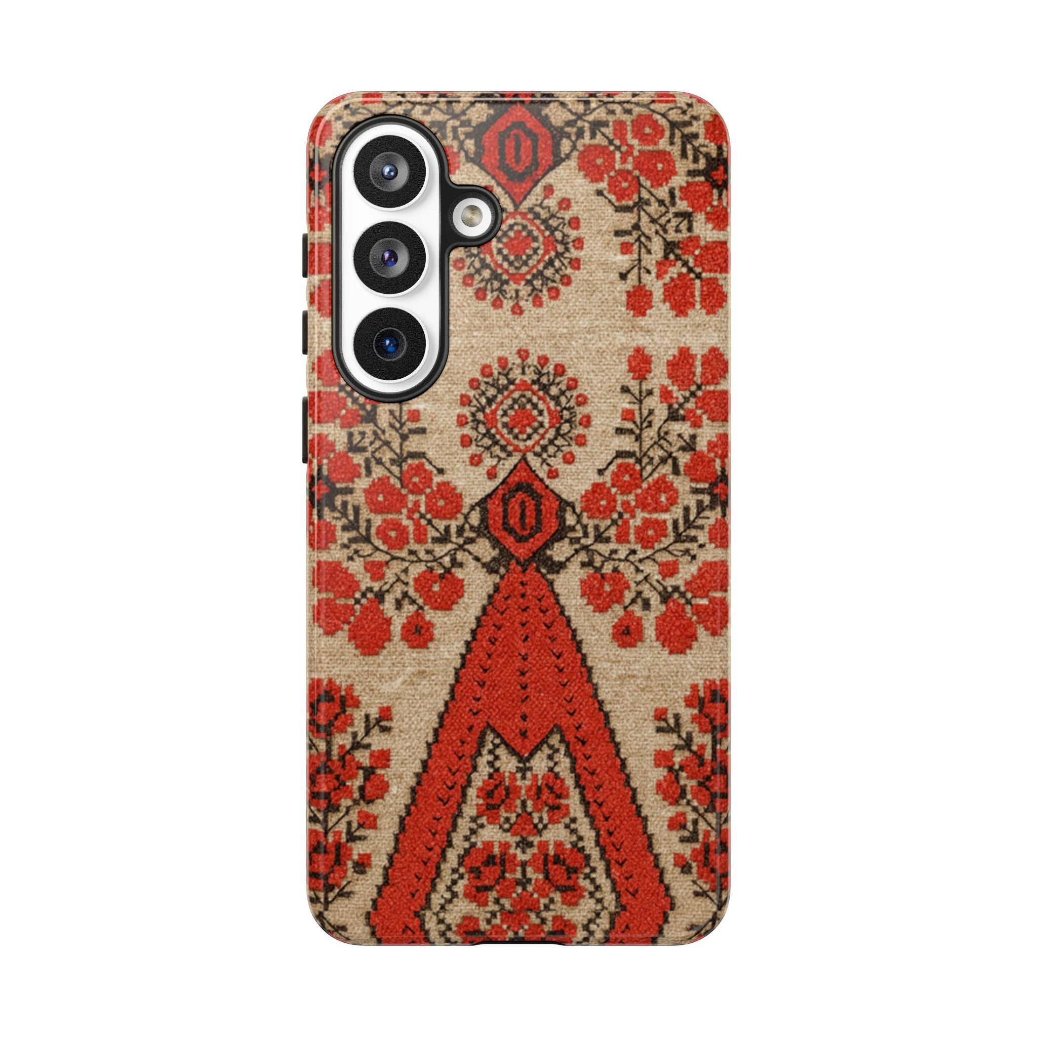 Ukrainian Embroidery Phone Case • Red Black Folk Pattern • Protective Cover with Traditional Berehynia Floral Motifs