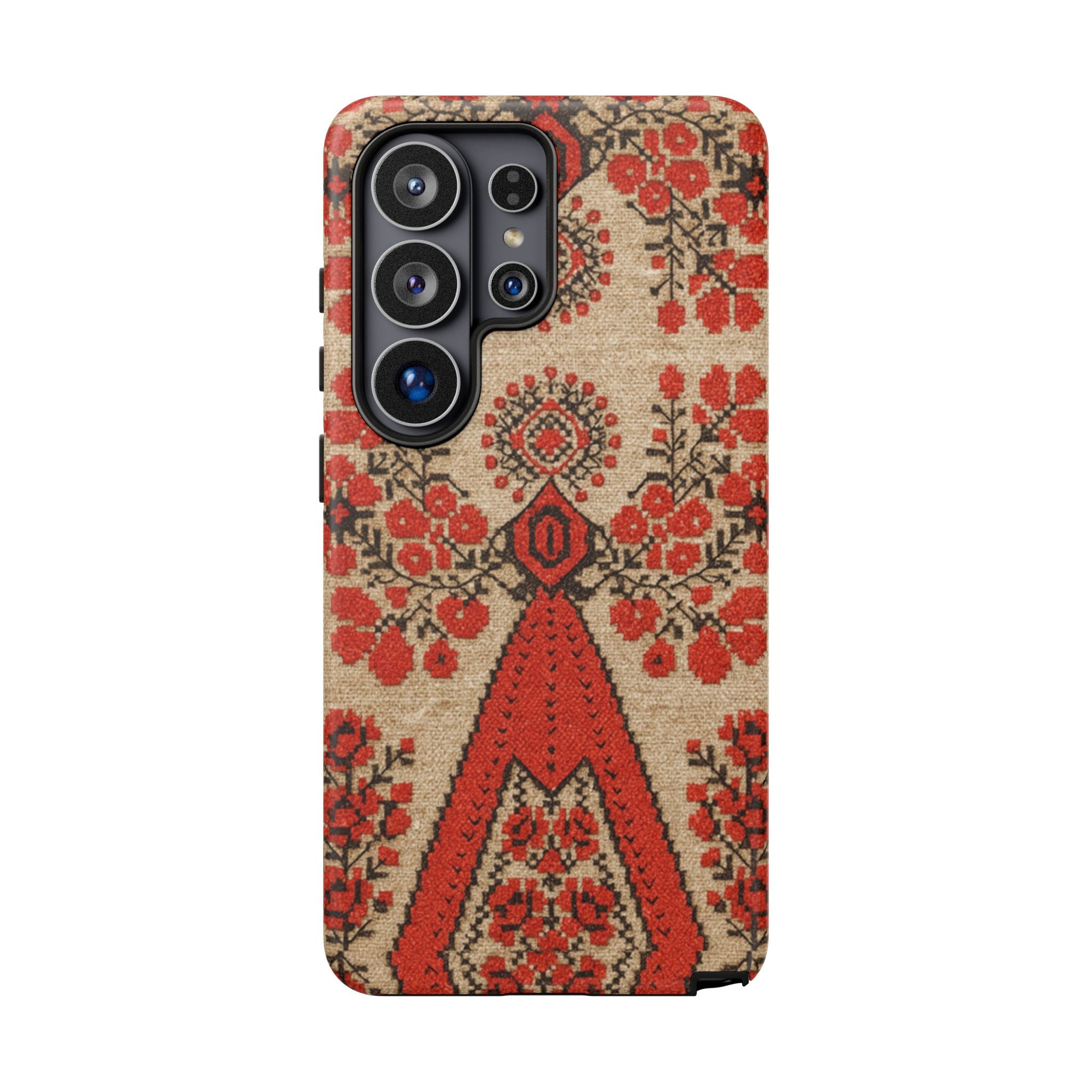Ukrainian Embroidery Phone Case • Red Black Folk Pattern • Protective Cover with Traditional Berehynia Floral Motifs
