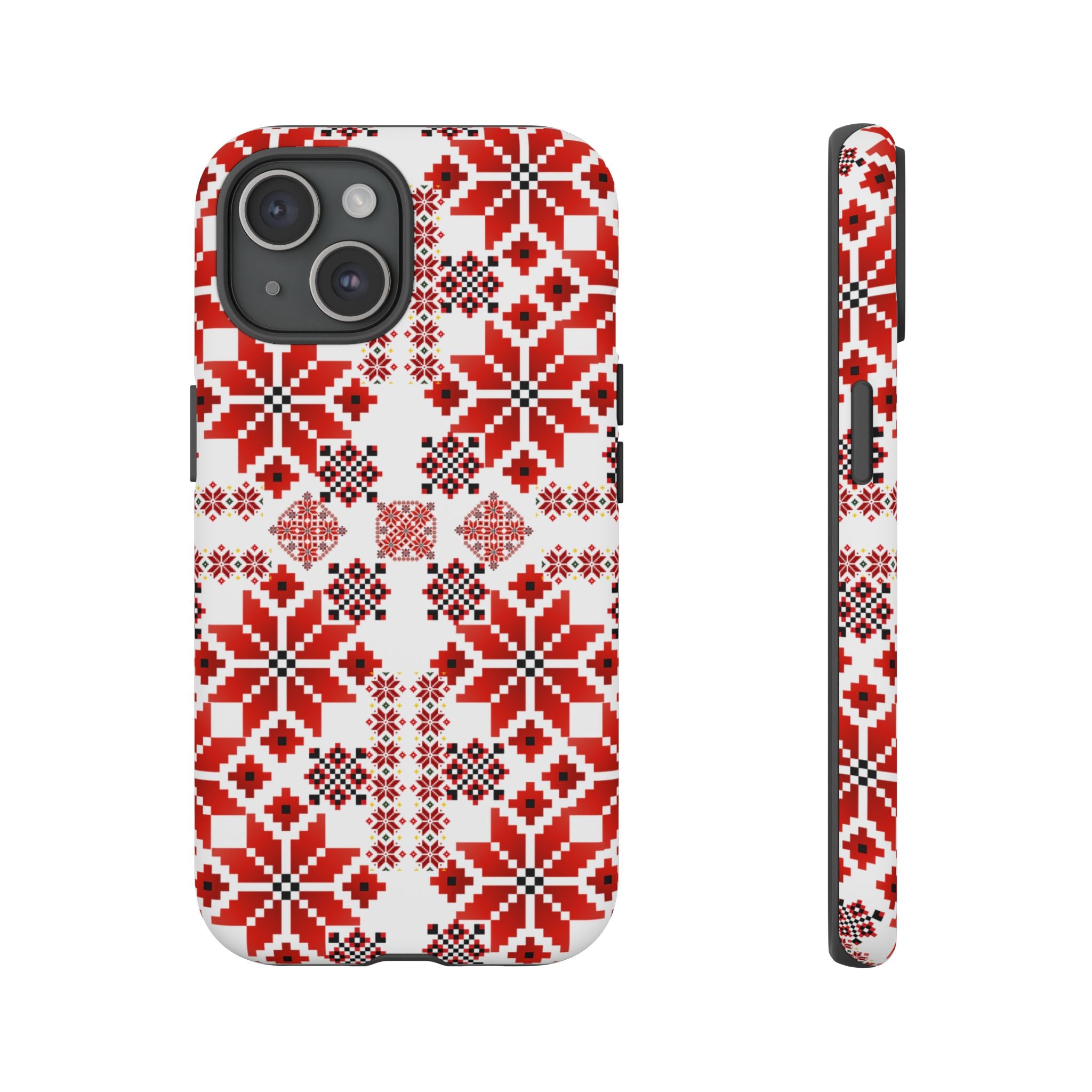 Ukrainian Embroidery Phone Case • Red Black Folk Pattern • Protective Slavic Geometric Cover for iPhone & Samsung