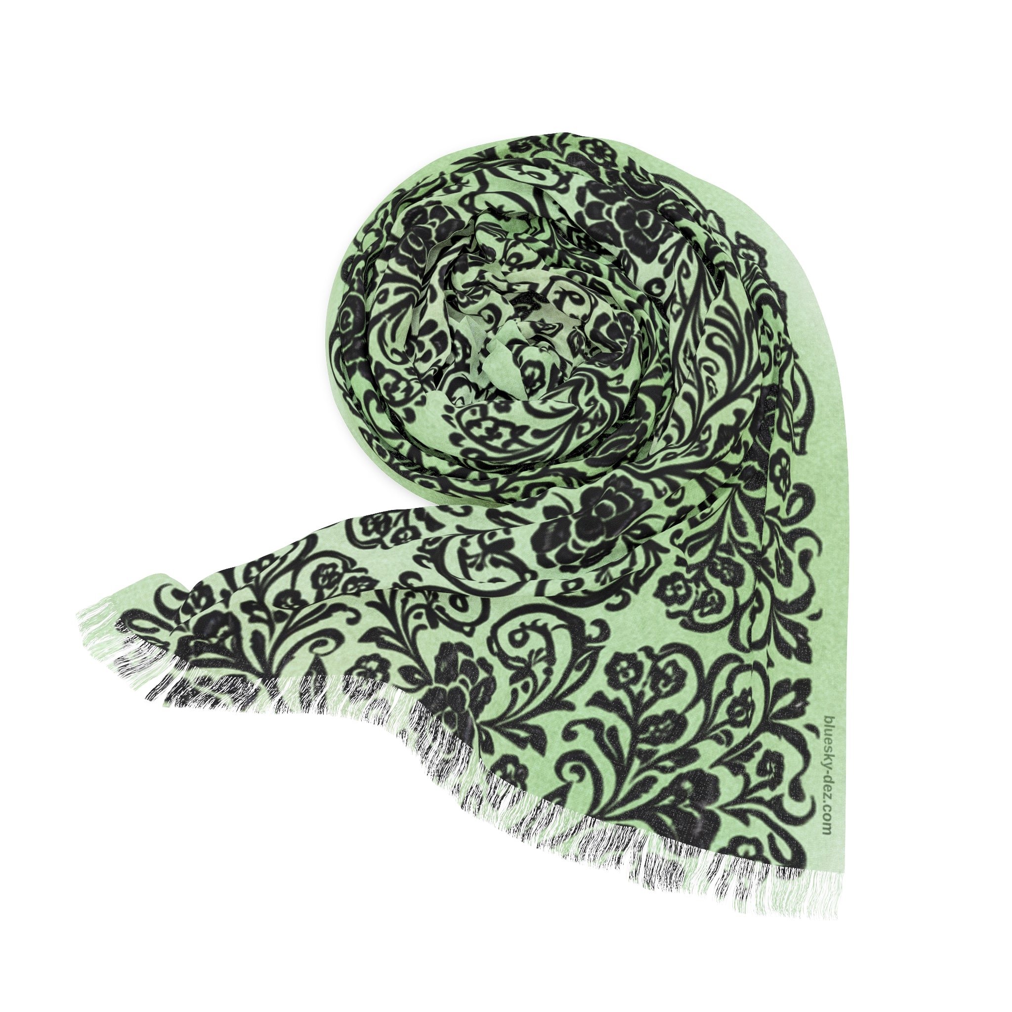 Green Damask Scarf – Lightweight Vintage Wrap for Women | BLUESKYDEZIGN