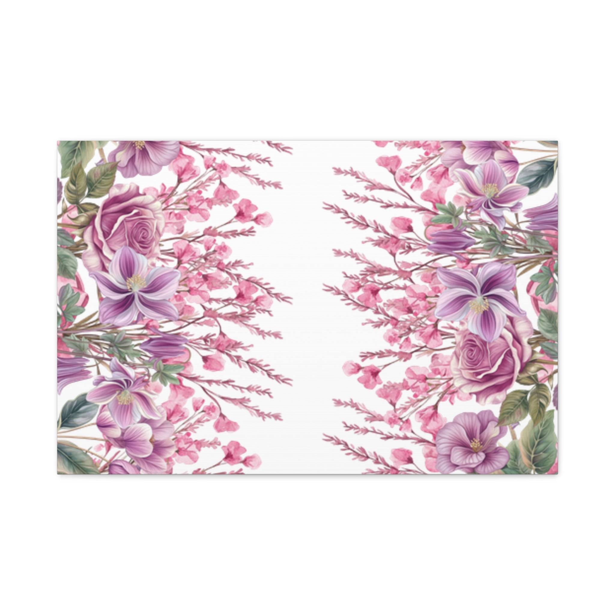 Floral Matte Canvas Wall Art, Pink Purple Botanical Print, Modern Symmetrical Flower Design, Stretched 1.25" Canvas Home Decor