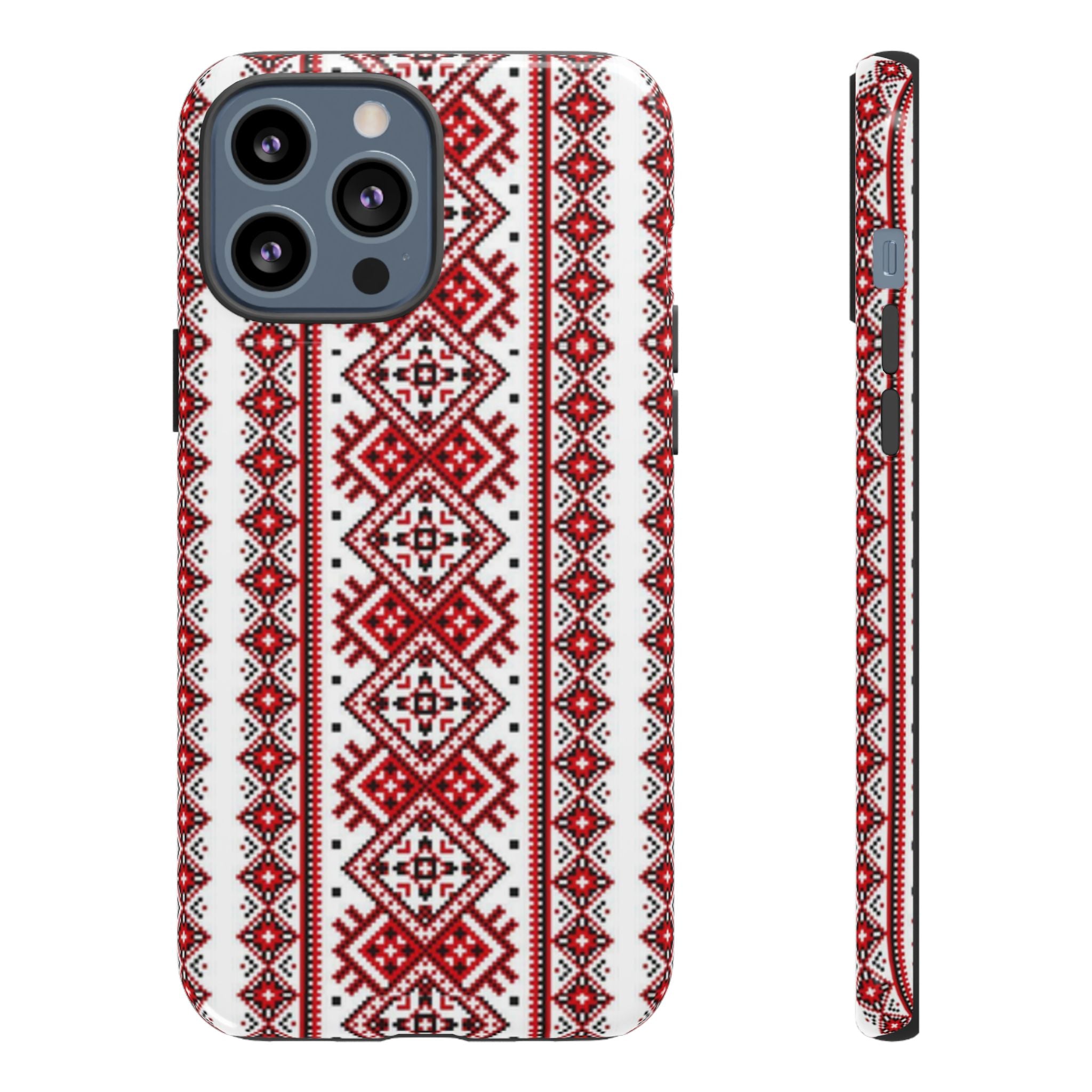 Ukrainian Embroidery iPhone Case  Red Black Traditional Pattern Protective Phone Cover, Gift idea