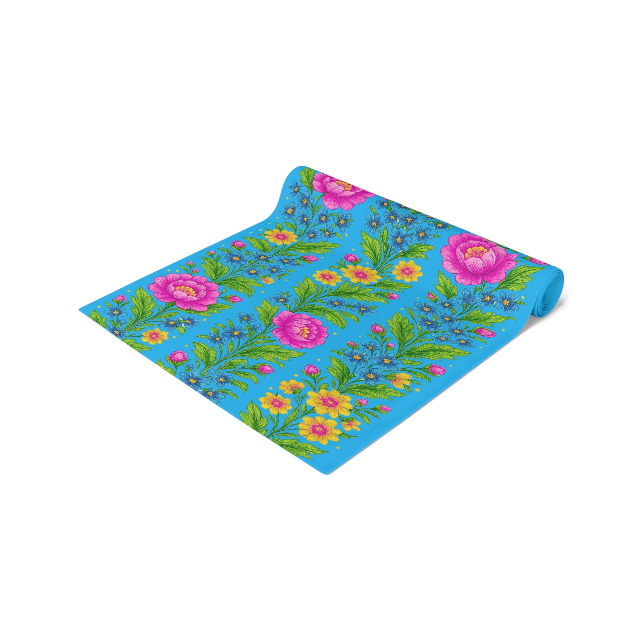 Pastel Floral Table Runner – Soft Pink & Peach Blooms | Cotton or Polyester | BLUESKYDEZIGN