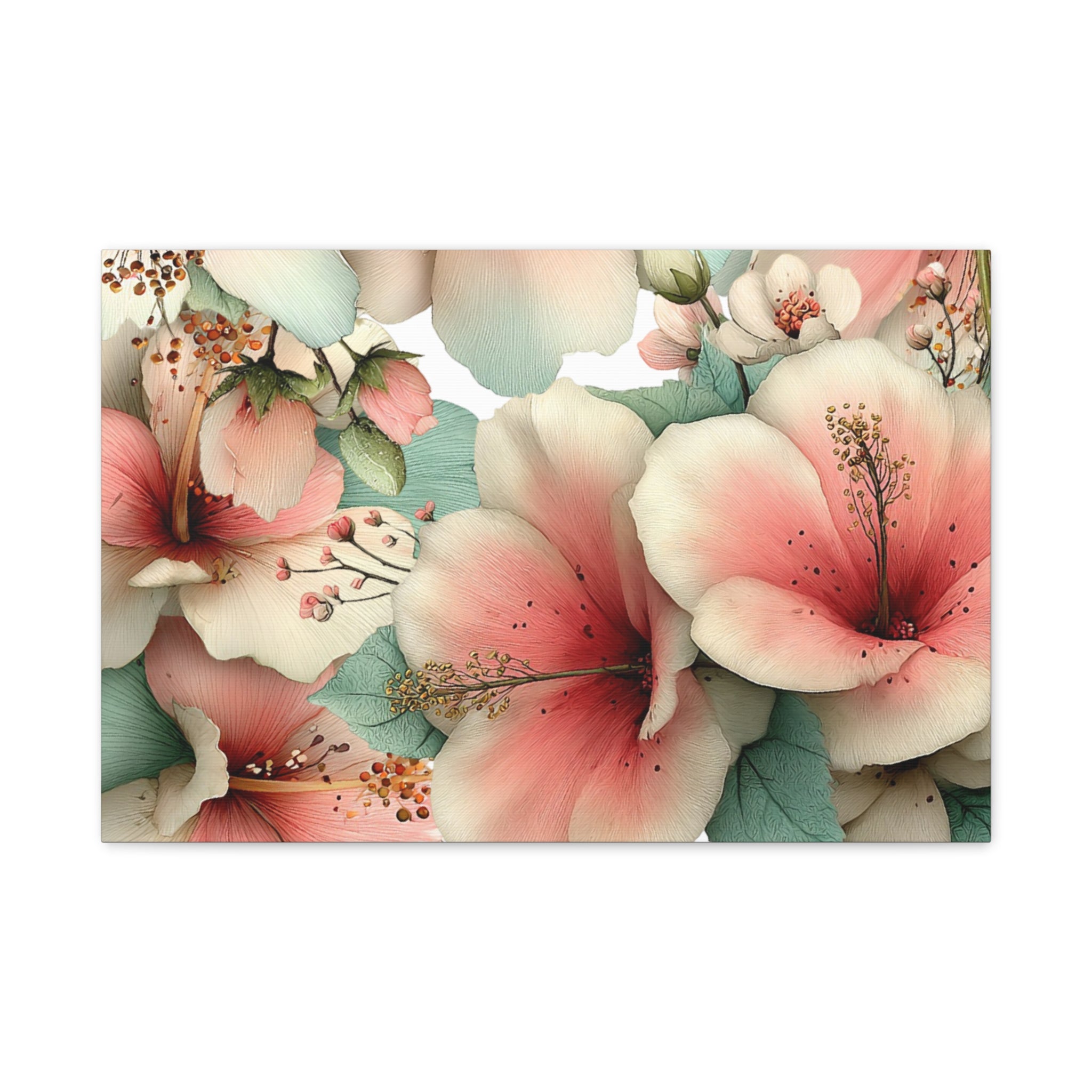 Pastel Floral Matte Canvas Wall Art, Soft Botanical Print, Modern Home Decor, Watercolor Flower Artwork, Stretched 1.25" Canvas