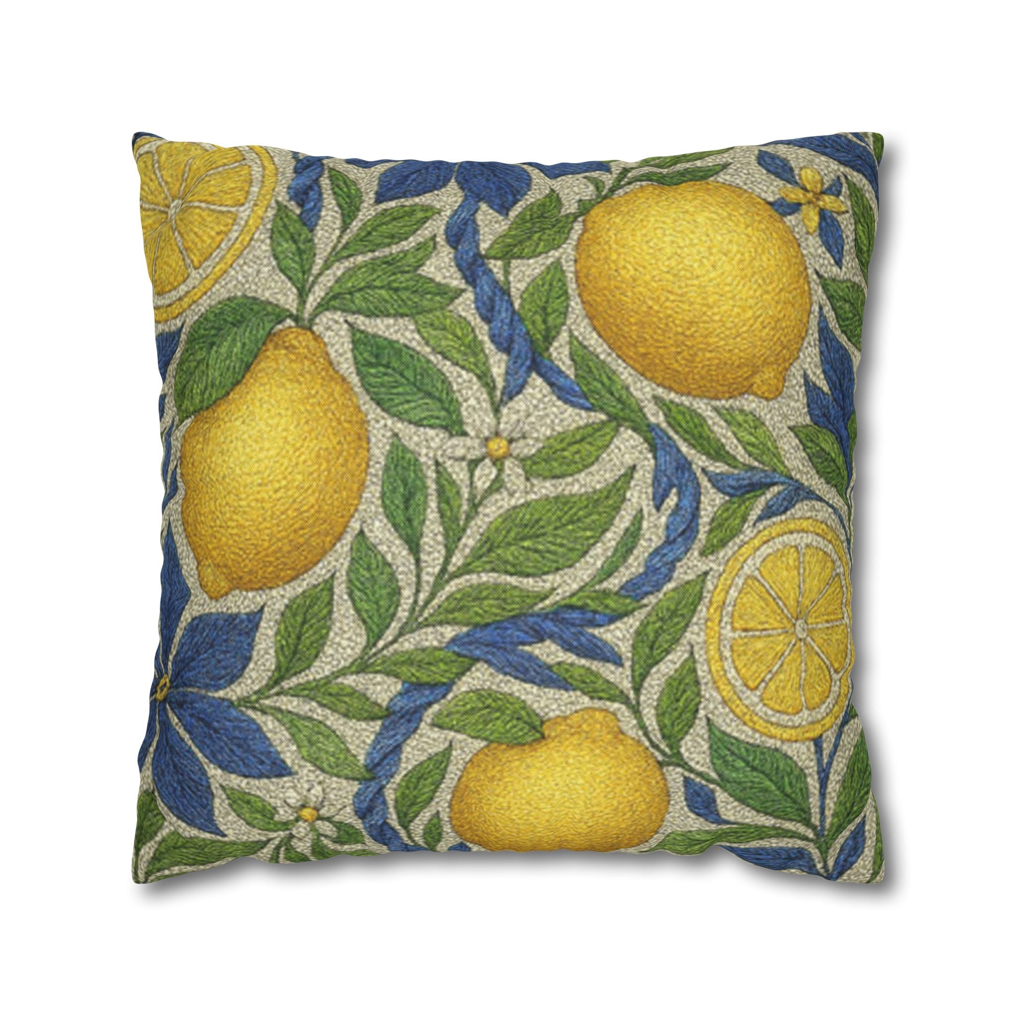 Citrus Riviera Lemon Pillow Cover – Mediterranean Botanical Throw Cushion Case | William Morris Style