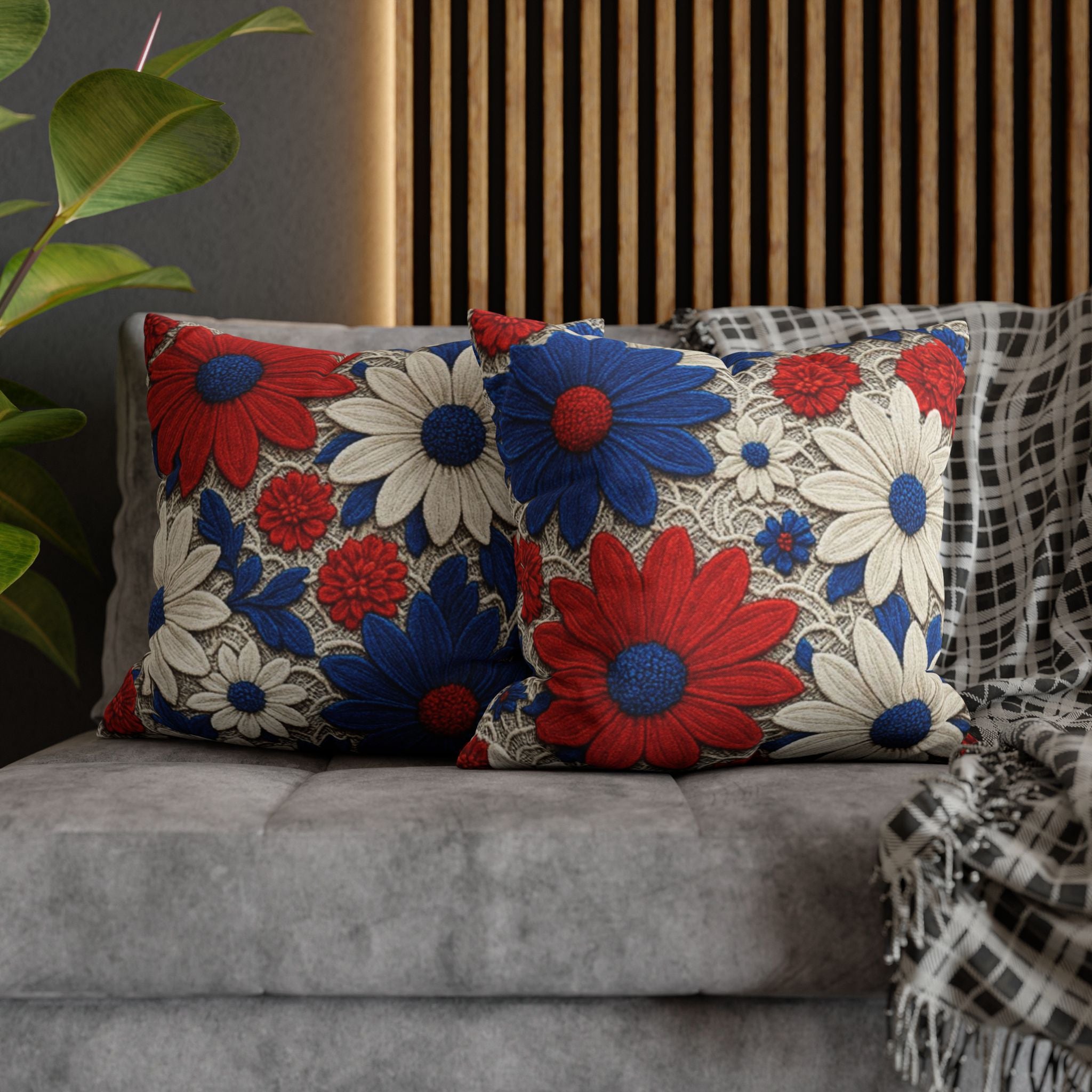 Red White Blue Daisy Pillowcase — Patriotic Floral Decorative Pillow Cover | BLUESKYDEZIGN