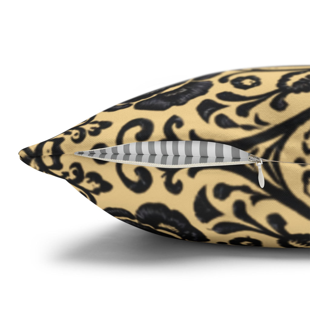 Victorian Damask Throw Pillow Cover | Beige & Charcoal Medallion | BLUESKYDEZIGN