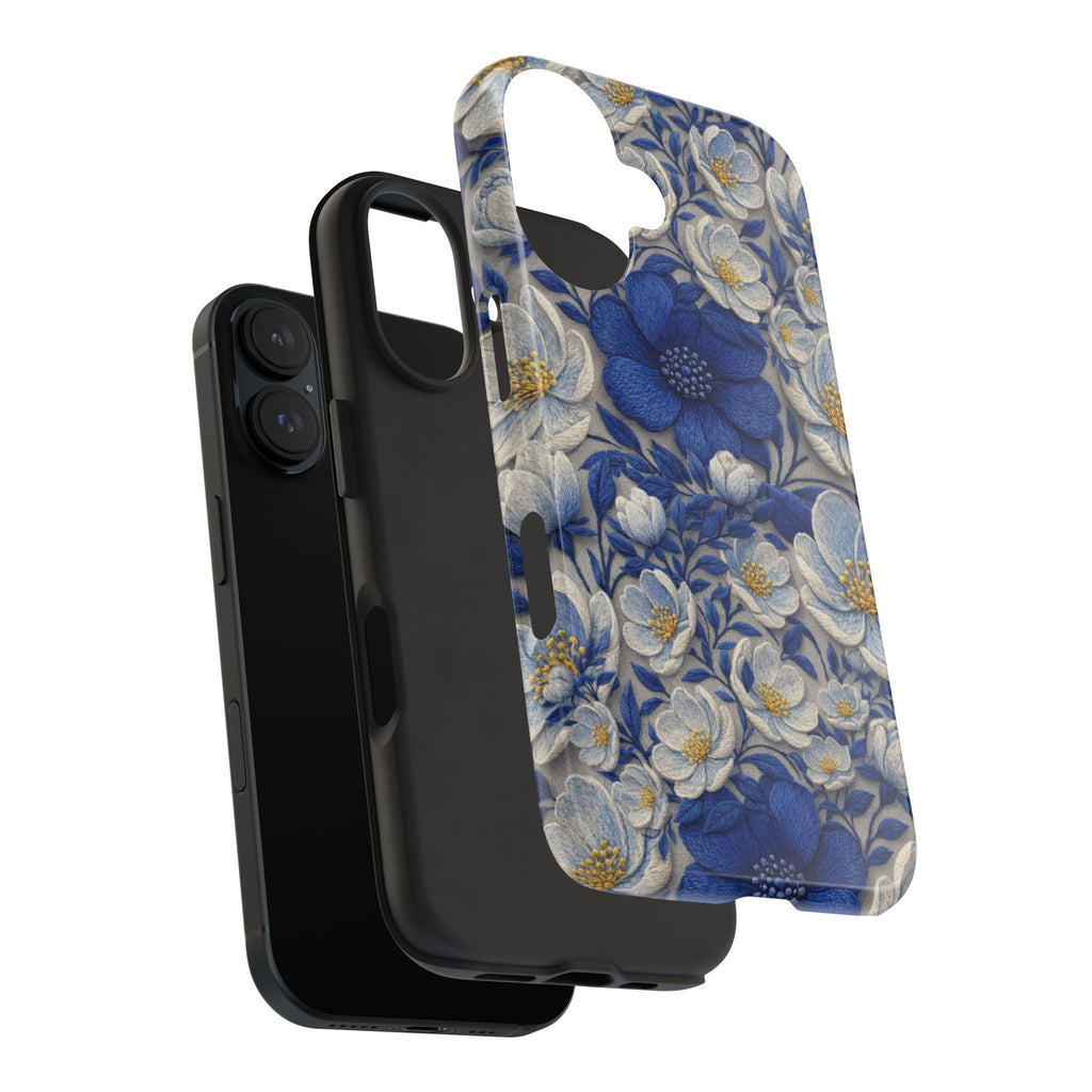 BLUESKYDEZIGN | Denim Soul Phone Case | Blue Indigo Botanical Floral iPhone Cover | Artistic Gift for Her