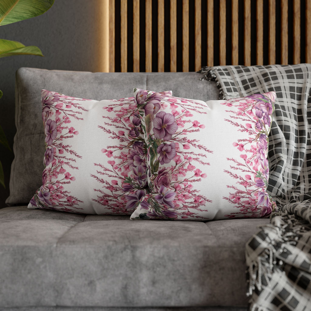 Spring Floral Pillowcase 1piece, Polyester Cushion Cover, Pink  Purple Flowers, Spring Home Decor