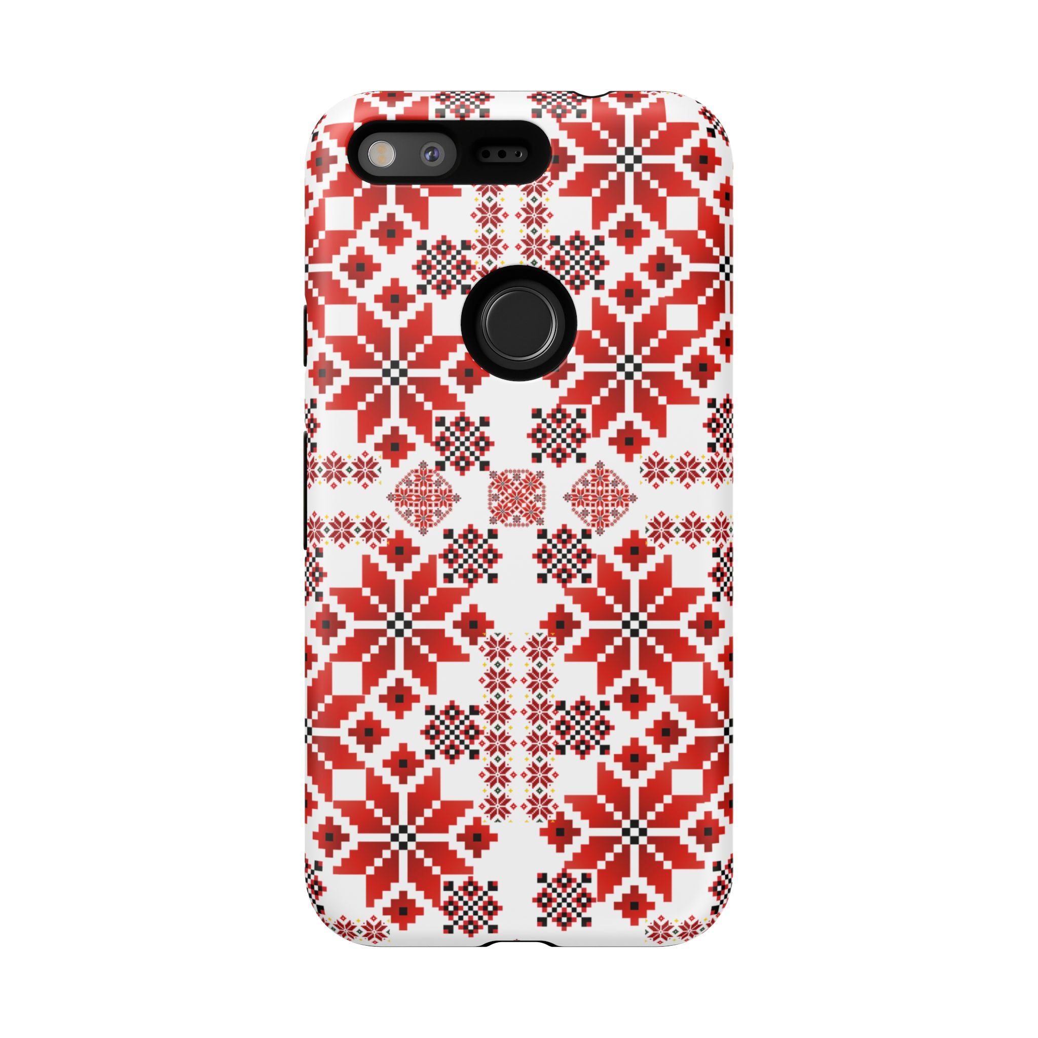 Ukrainian Embroidery Phone Case • Red Black Folk Pattern • Protective Slavic Geometric Cover for iPhone & Samsung