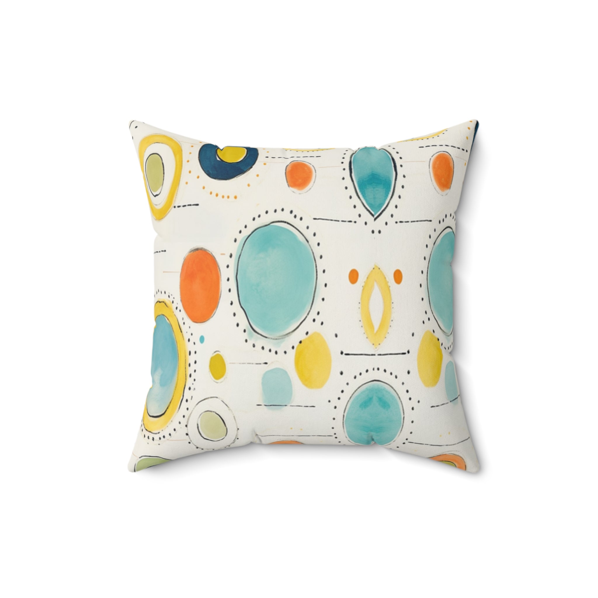 Watercolor Circles Spun Polyester Pillow, Abstract Dot Pattern, Coastal Colors, Decorative Gift Housewarming