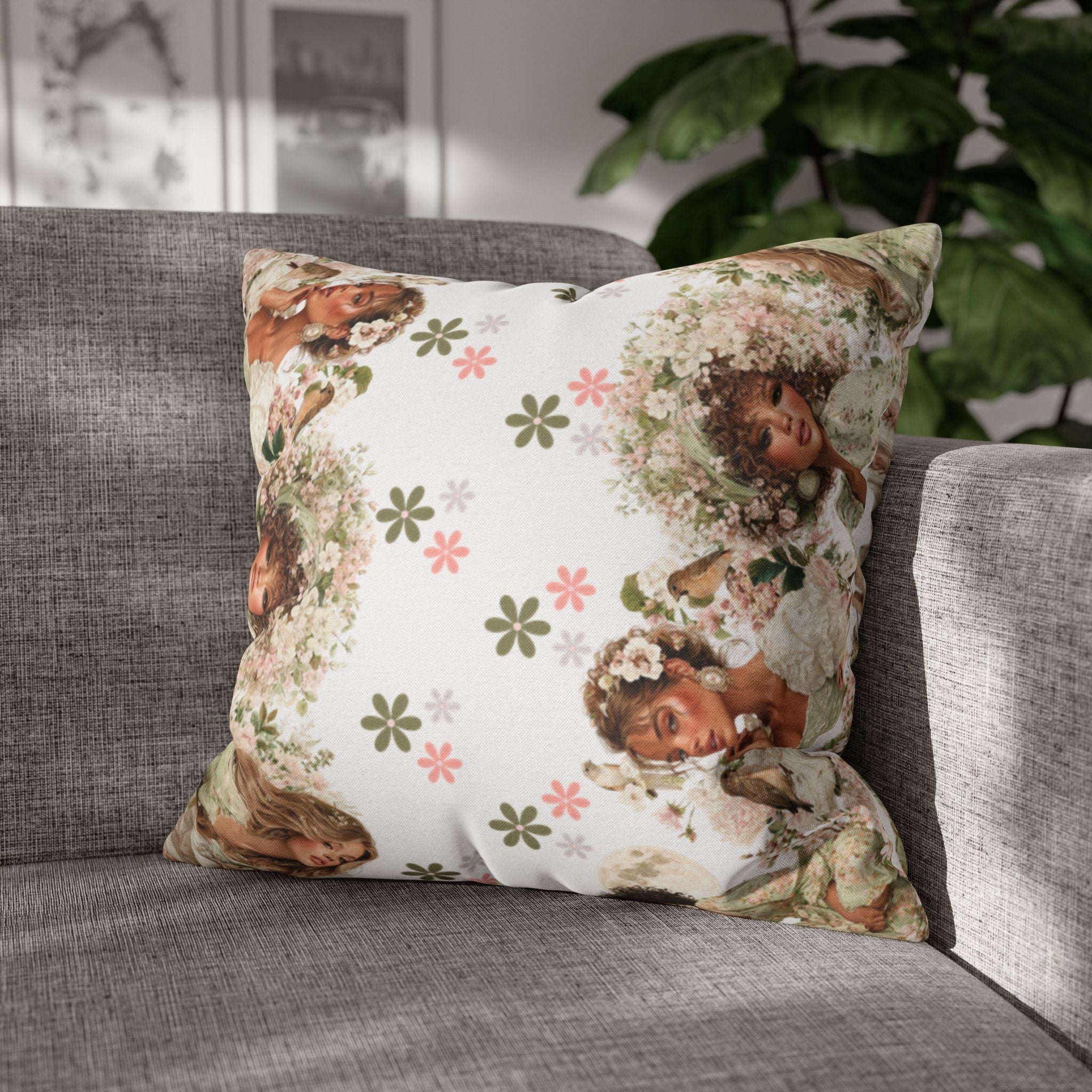 Afrocentric Floral Pillowcase 1piece, Artistic Women Illustration Cushion Covers, 4 Sizes, Modern Boho Throw Pillow Case, Art Decor