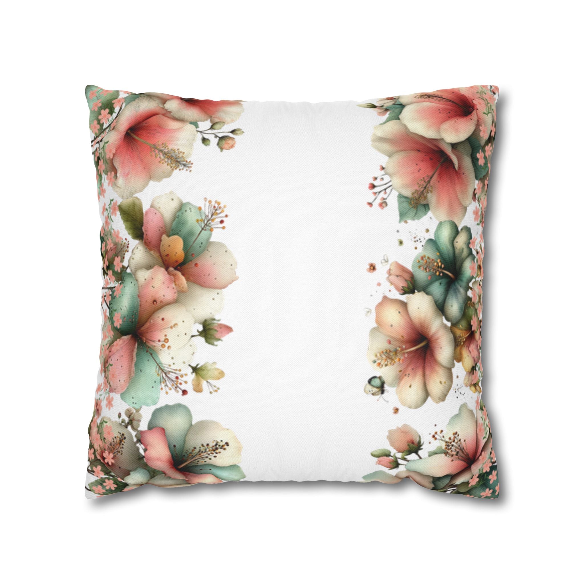 BLUESKYDEZIGN Spring Floral Pillow Cover - Pastel Pink Peach Botanical Decor
