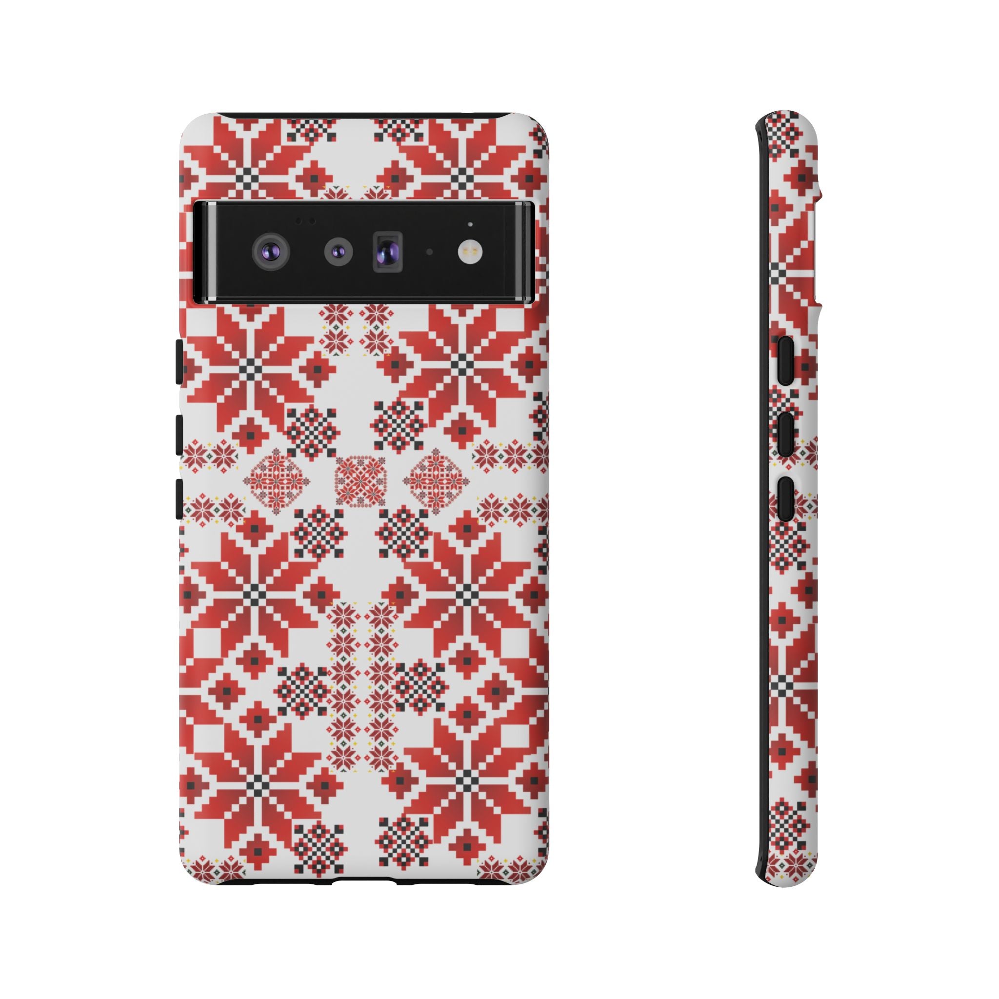 Ukrainian Embroidery Phone Case • Red Black Folk Pattern • Protective Slavic Geometric Cover for iPhone & Samsung