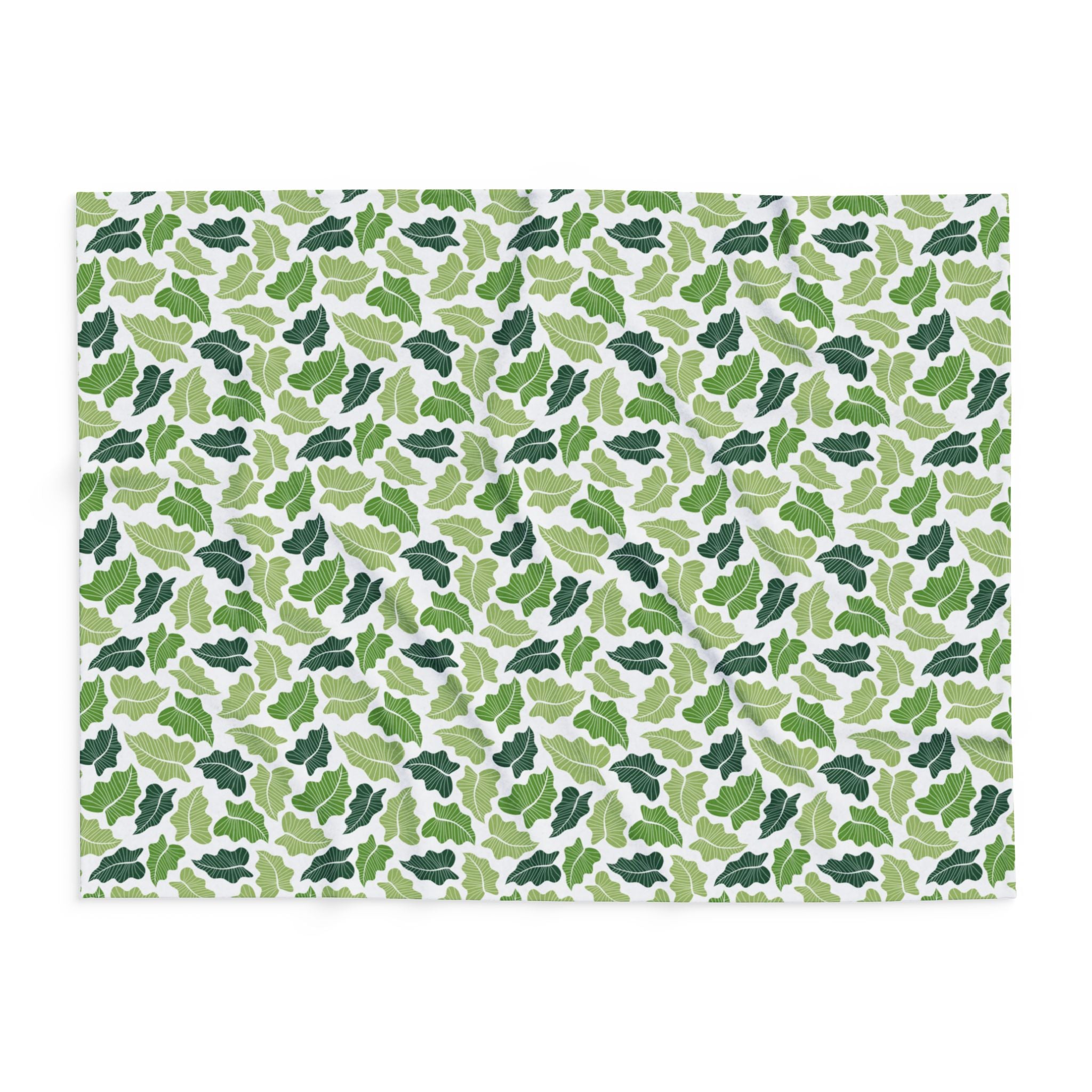 Green Leaves Arctic Fleece  Blanket, Nature Home Decor, Throw over Lap, White Background, gift for parents, housewarming, cottage core,
