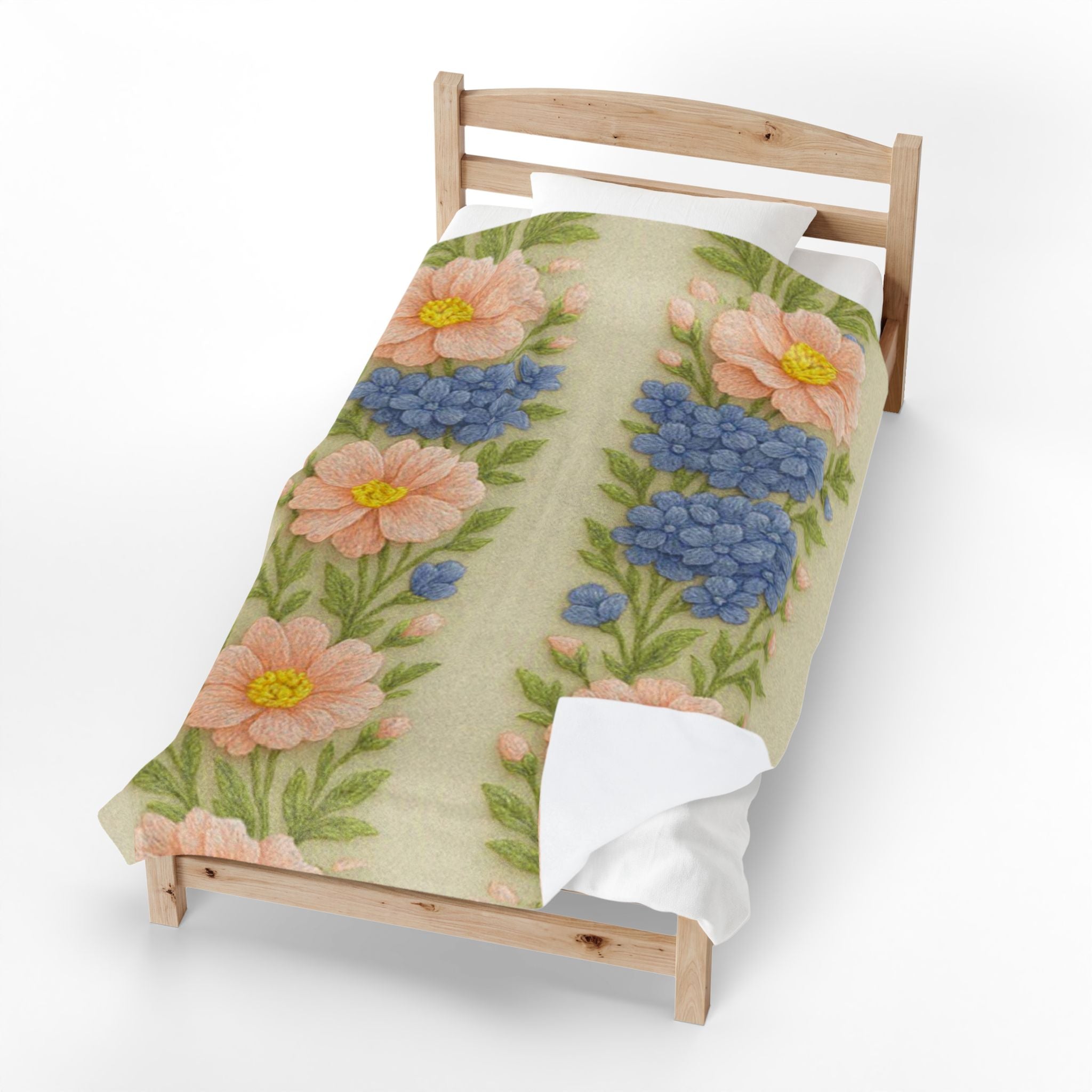 Pastel Floral Plush Blanket – Cottagecore Daisy & Hyacinth Throw | BLUESKYDEZIGN