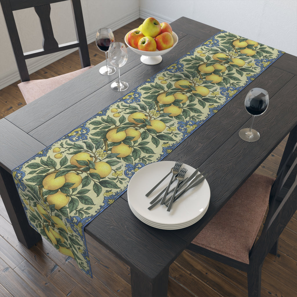 Citrus Riviera Lemon & Orange Table Runner – William Morris Style Botanical Dining Decor | Cotton Twill or Polyester