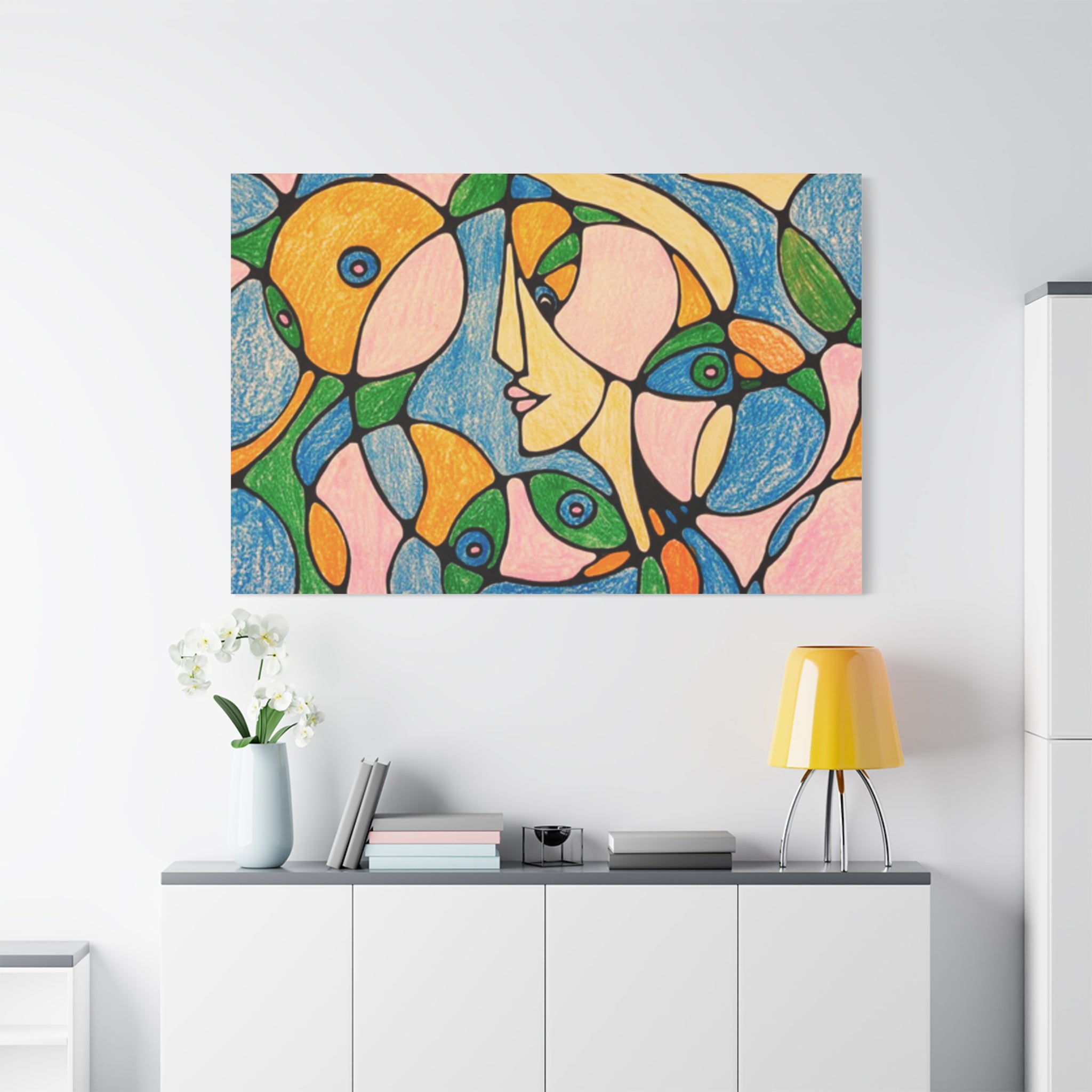Abstract Colorful Faces Canvas Art, Vibrant Modern Wall Decor, Surreal Cubist Style Matte Print, Stretched 1.25" Ready to Hang