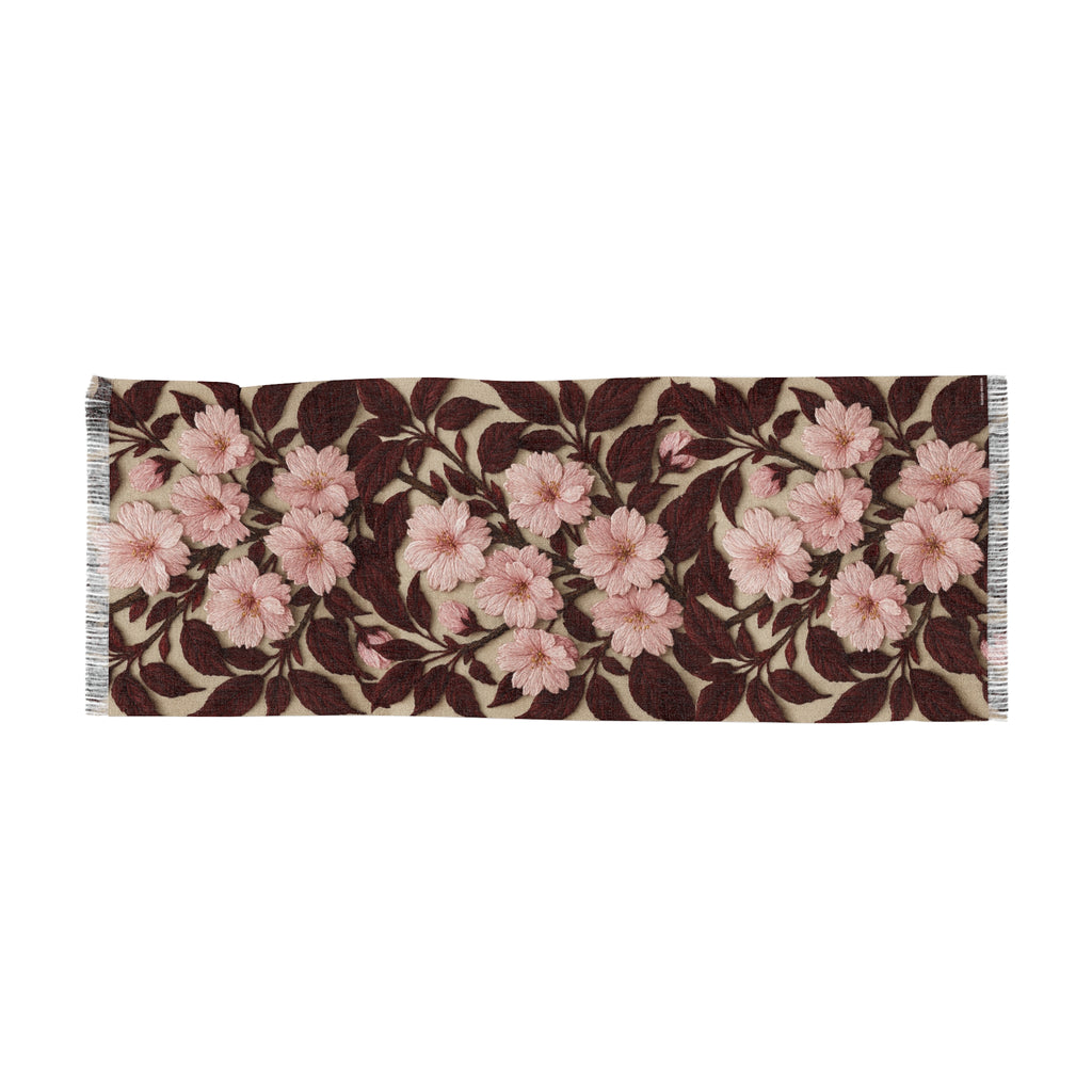 Sakura Noir Light Scarf — Pink Cherry Blossom Floral Shawl | Vintage Botanical Wrap