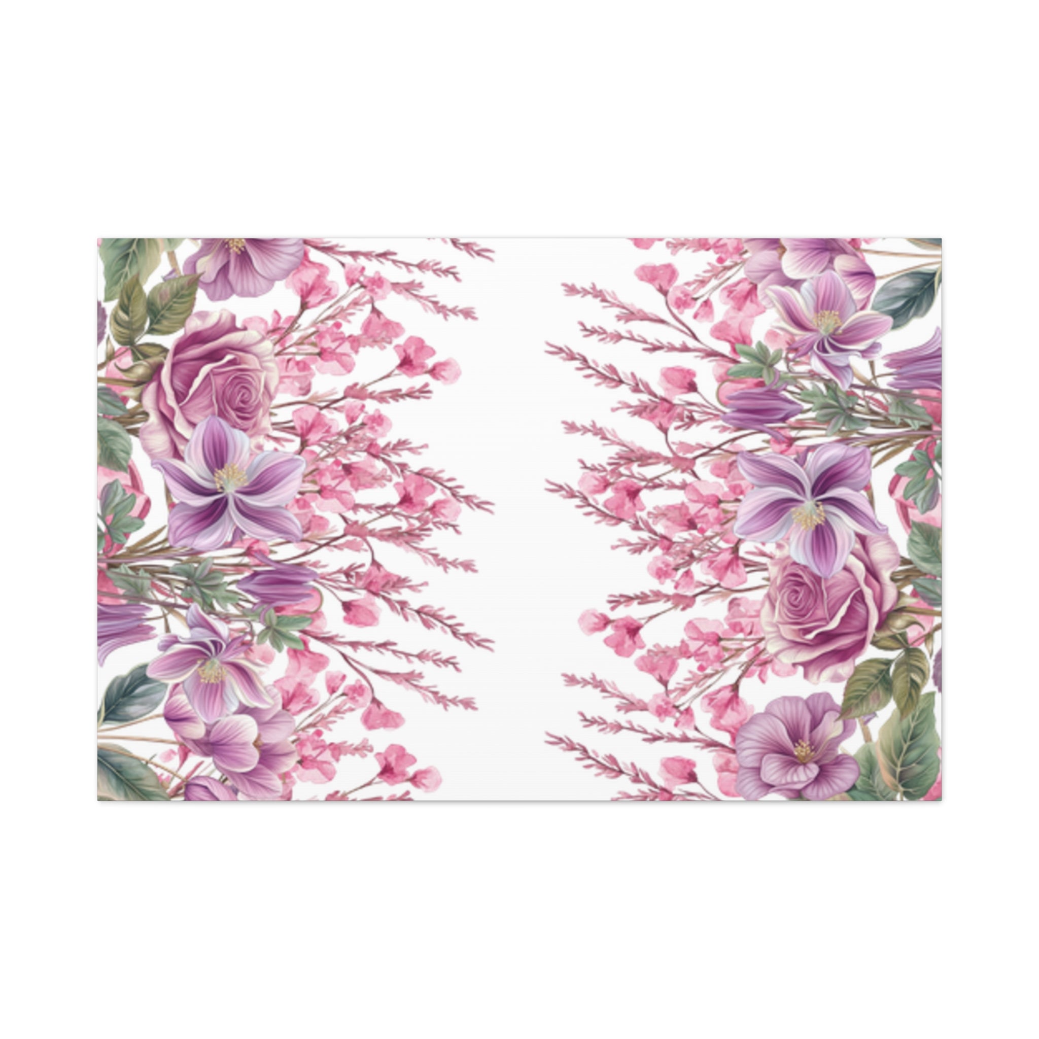 Floral Matte Canvas Wall Art, Pink Purple Botanical Print, Modern Symmetrical Flower Design, Stretched 1.25" Canvas Home Decor