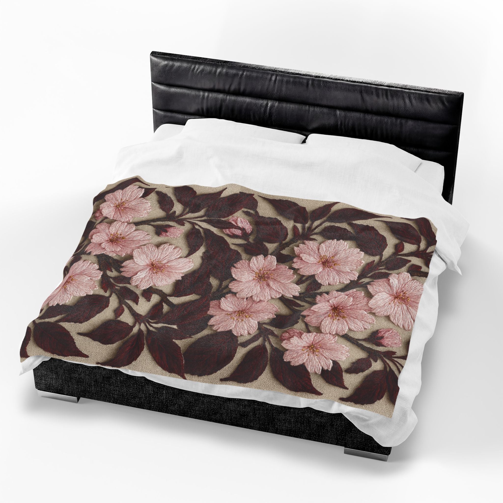 Sakura Noir Plush Blanket — Vintage Pink Floral Velveteen Throw | Botanical Bedding