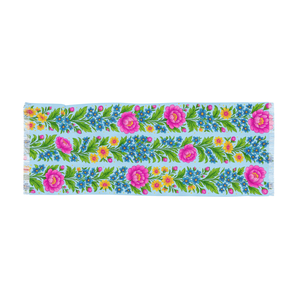 Floral Stripe Scarf – Pink Rose & Wildflower Lightweight Wrap for Women | BLUESKYDEZIGN