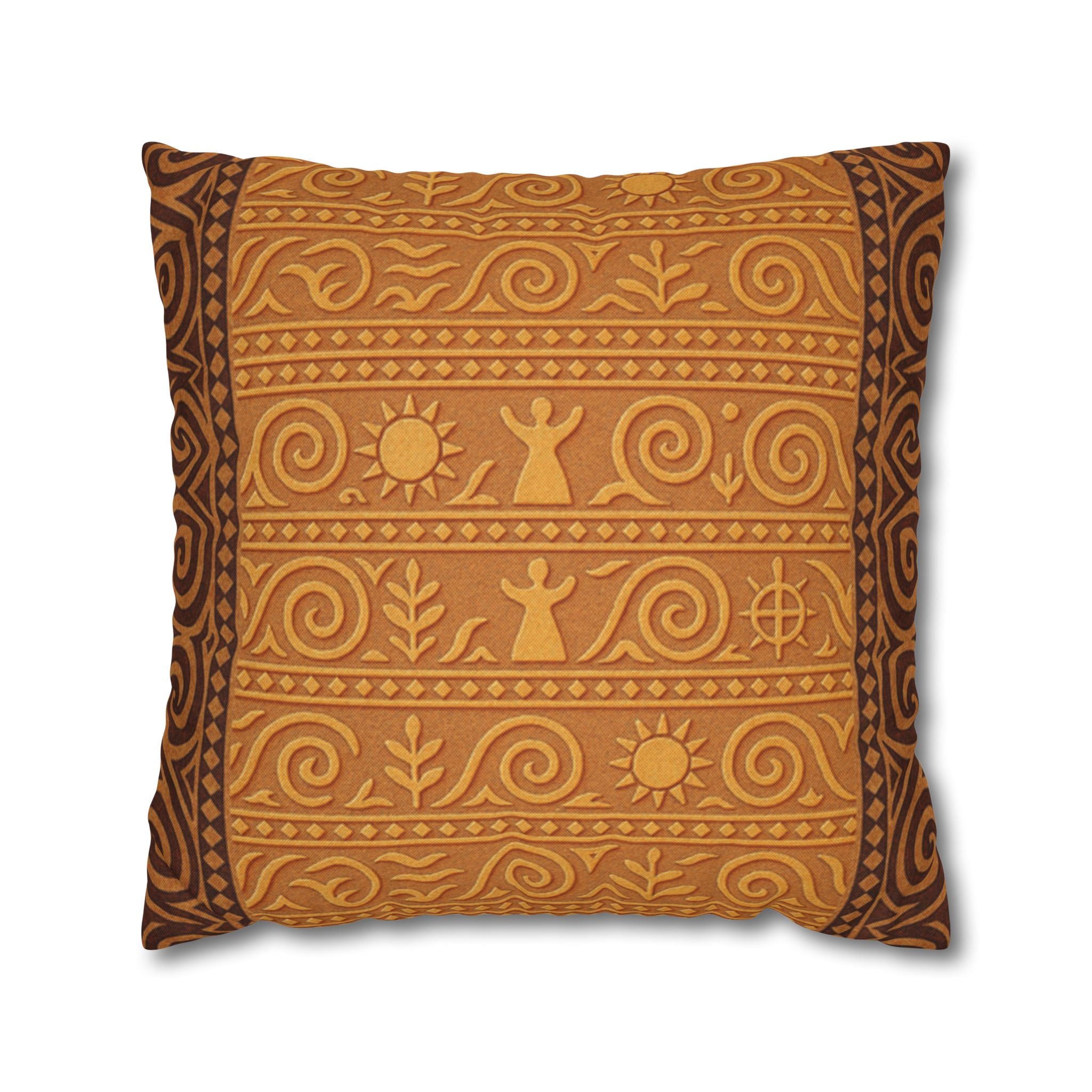 Trypillian Code Folk Art Pillow Cover | Ancient Symbol Terracotta Heritage Cushion