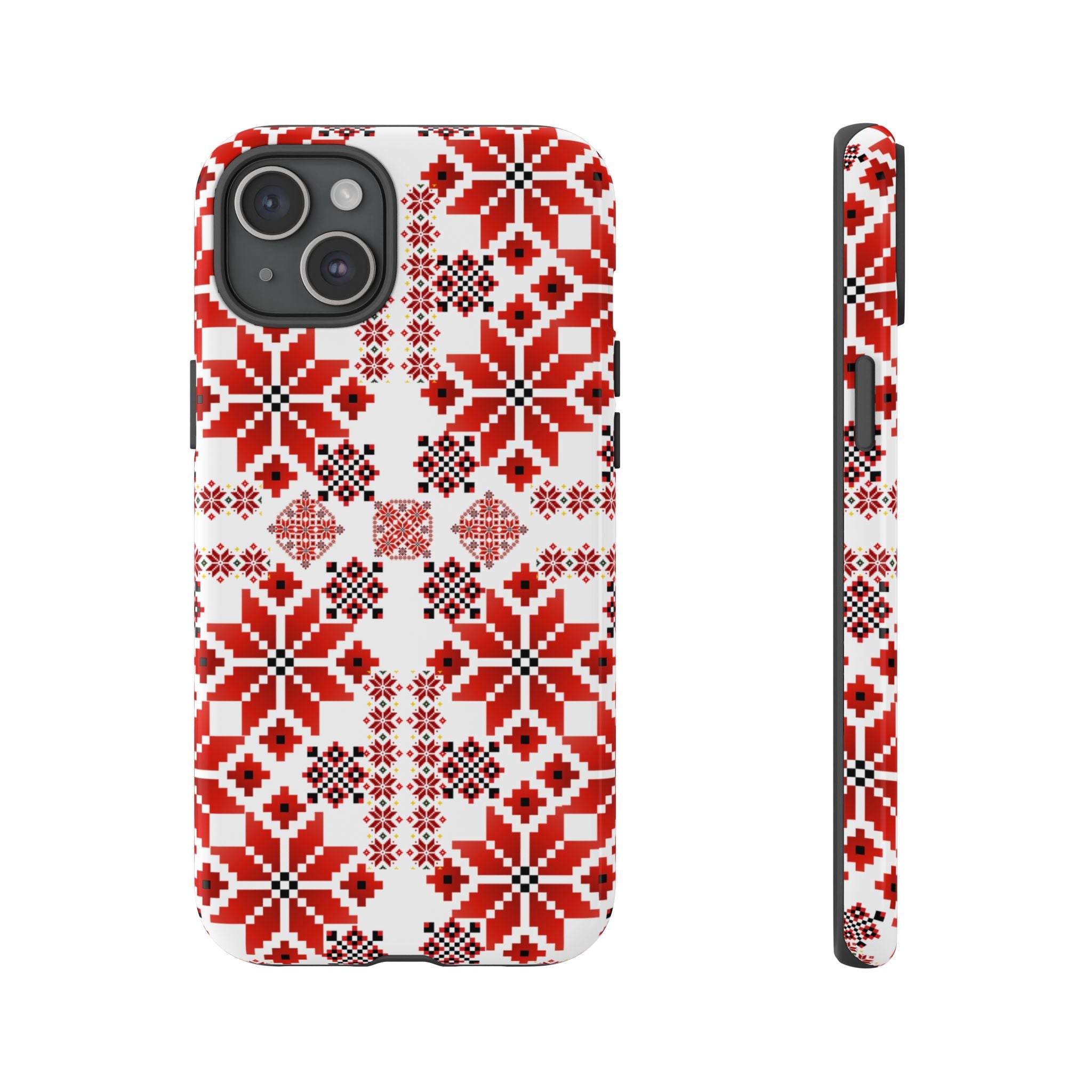 Ukrainian Embroidery Phone Case • Red Black Folk Pattern • Protective Slavic Geometric Cover for iPhone & Samsung