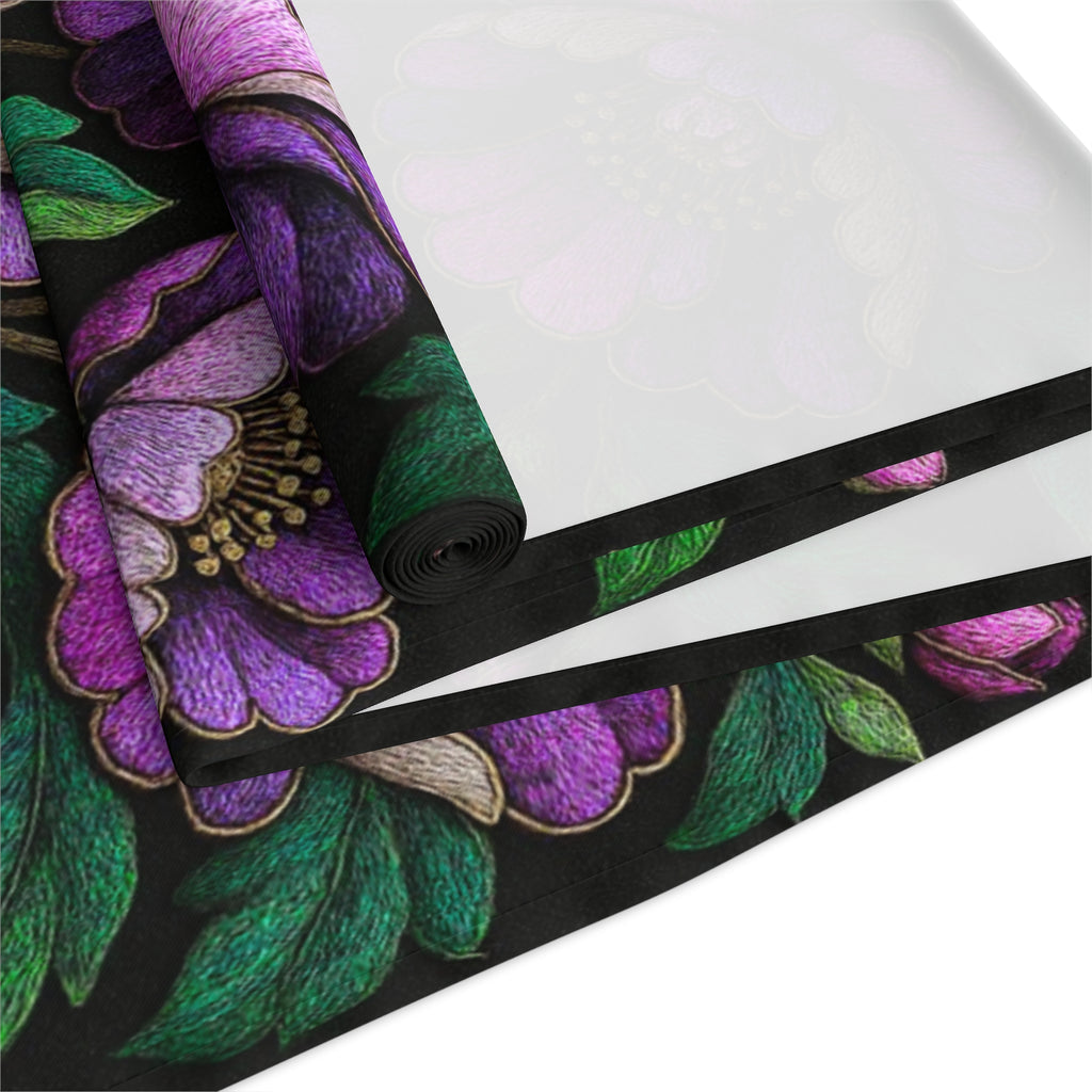 BLUESKYDEZIGN | Petrykivka Bloom Purple Peony Table Runner | Ukrainian Folk Art Dining Decor | Dark Cottagecore | Cotton or Polyester