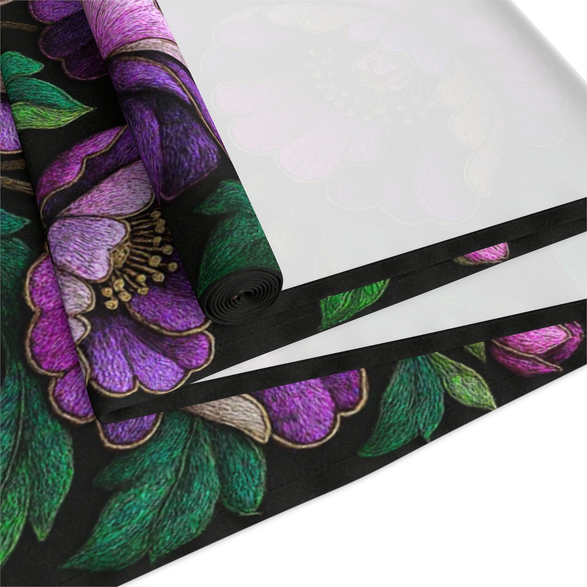 BLUESKYDEZIGN | Petrykivka Bloom Purple Peony Table Runner | Ukrainian Folk Art Dining Decor | Dark Cottagecore | Cotton or Polyester
