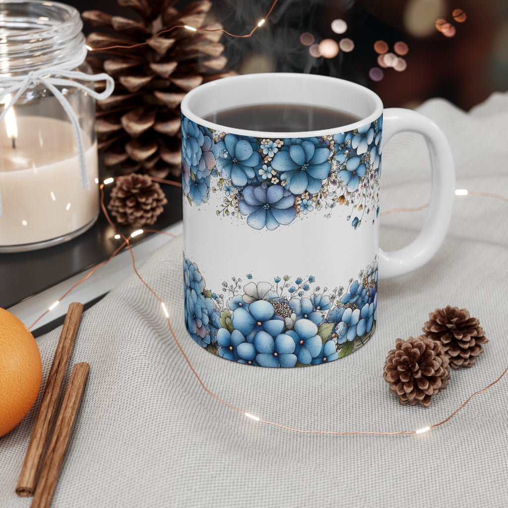 Heart Balloon Girl Ceramic Mug 11oz - Romantic Floral Coffee Cup, Valentine Gift, Hand-Drawn Art Drinkware